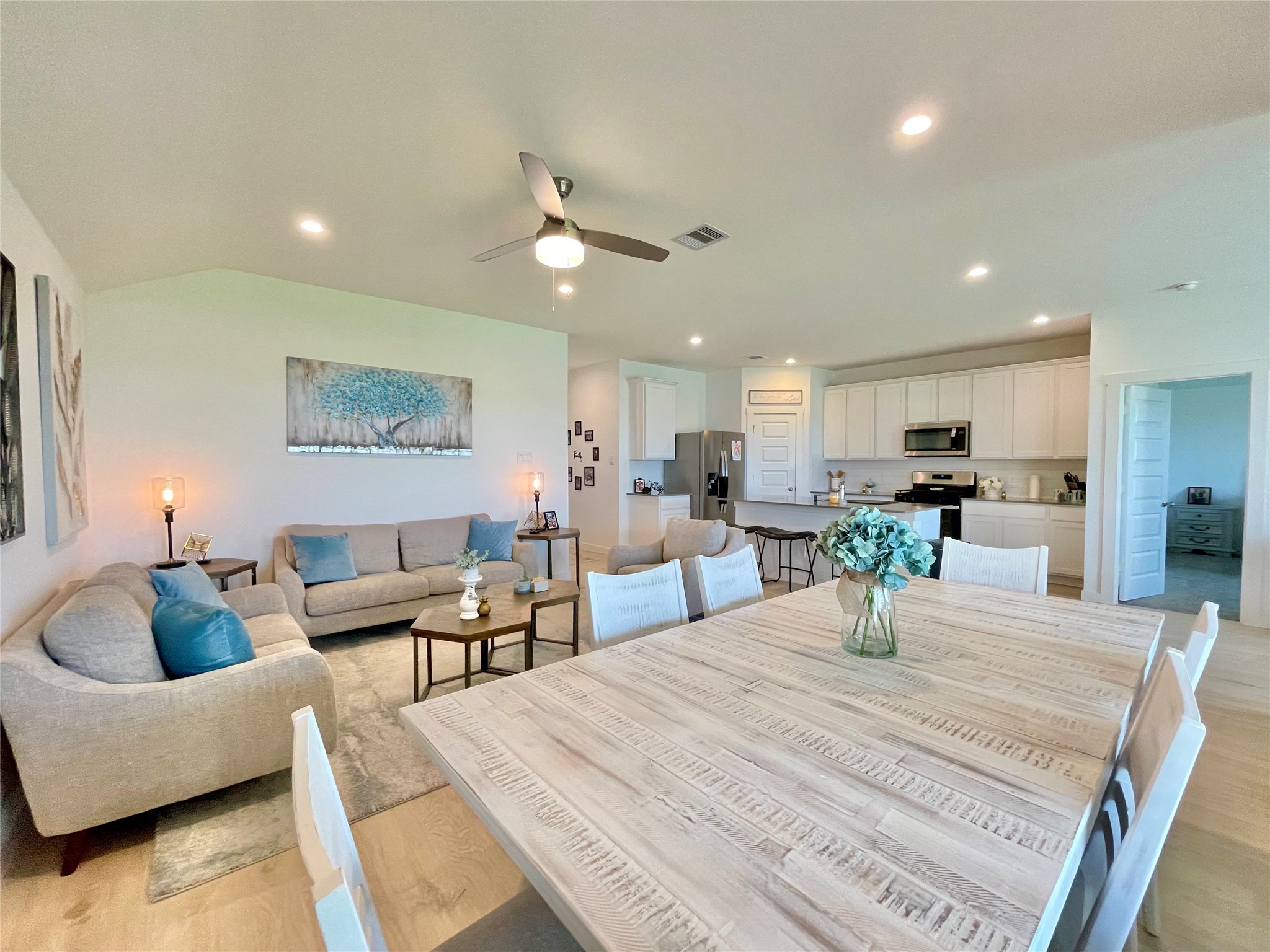 An alternate view of the dining hub highlights the fluid, conversational layoutperfect for both daily life and hosting parties.