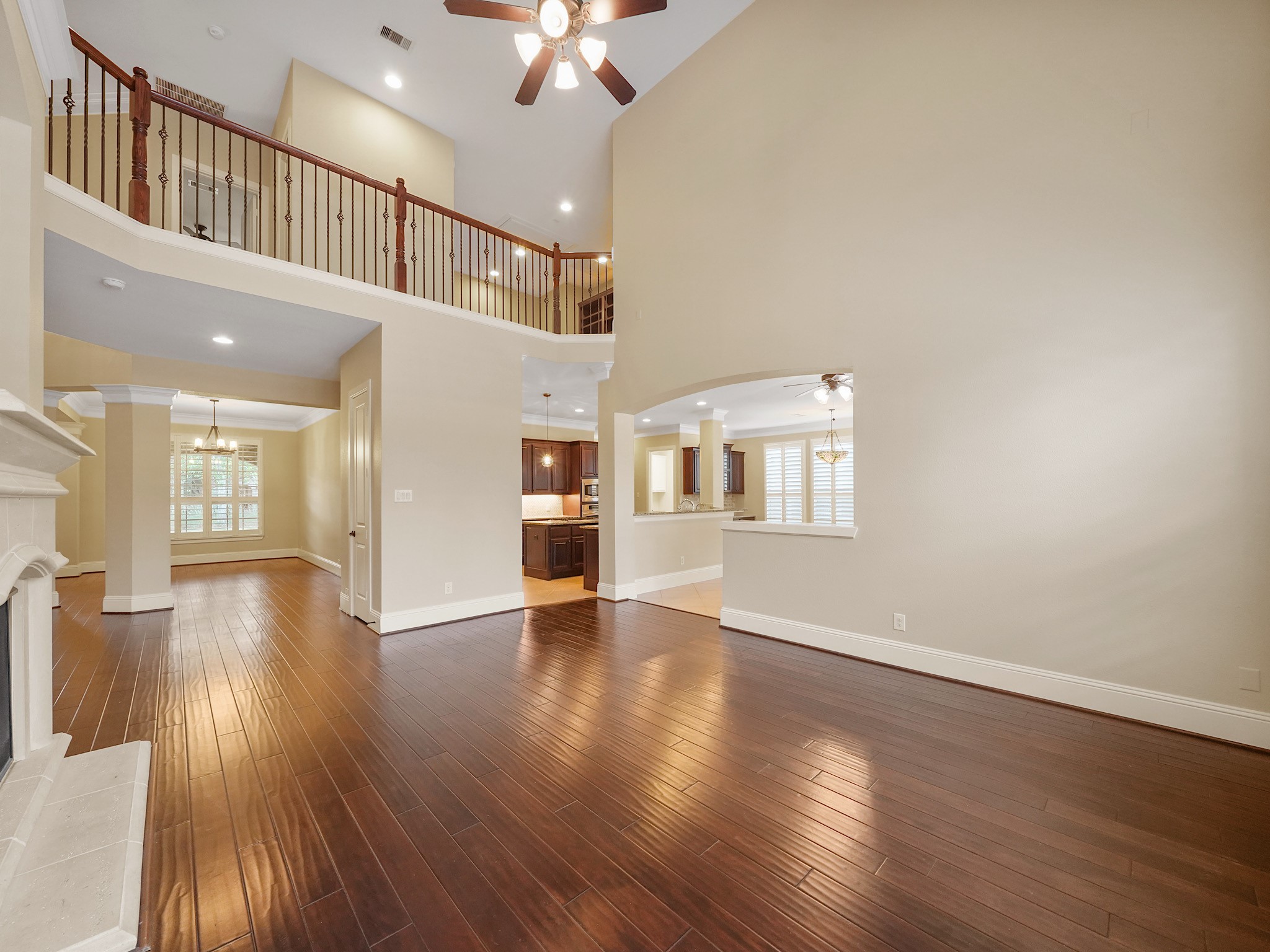 A few steps farther, the family room opens to the kitchen and breakfast area, keeping everyday moments close while entertaining.breakfast area