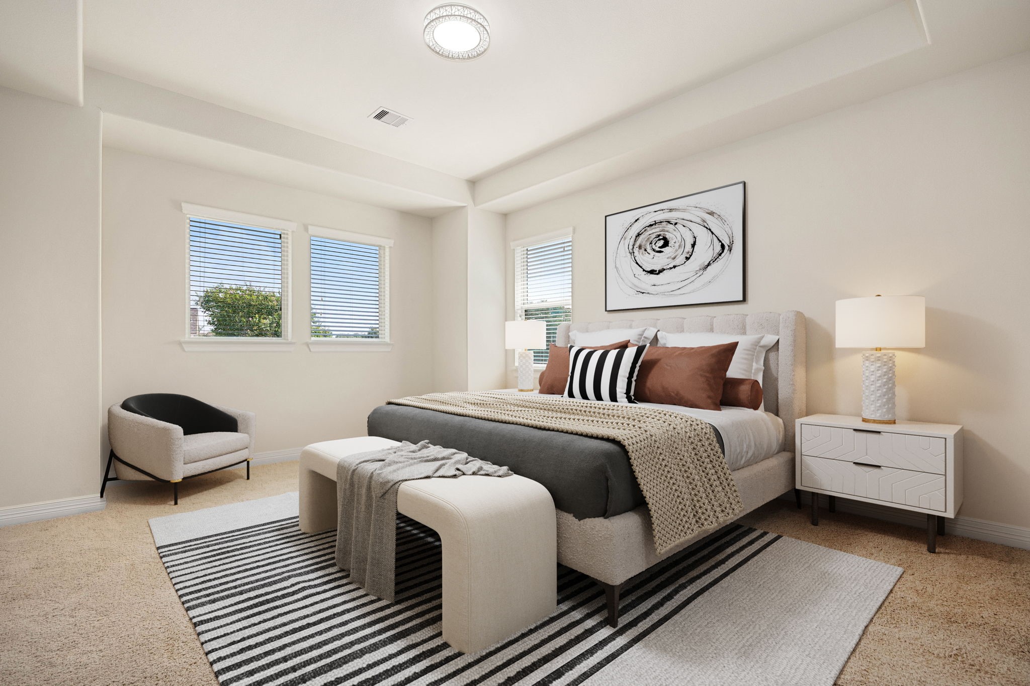 Virtually staged to showcase the generous size and versatility, this second primary bedroom is ideal for multi-generational living, guest accommodations, or a private upstairs retreat close to the other bedrooms.