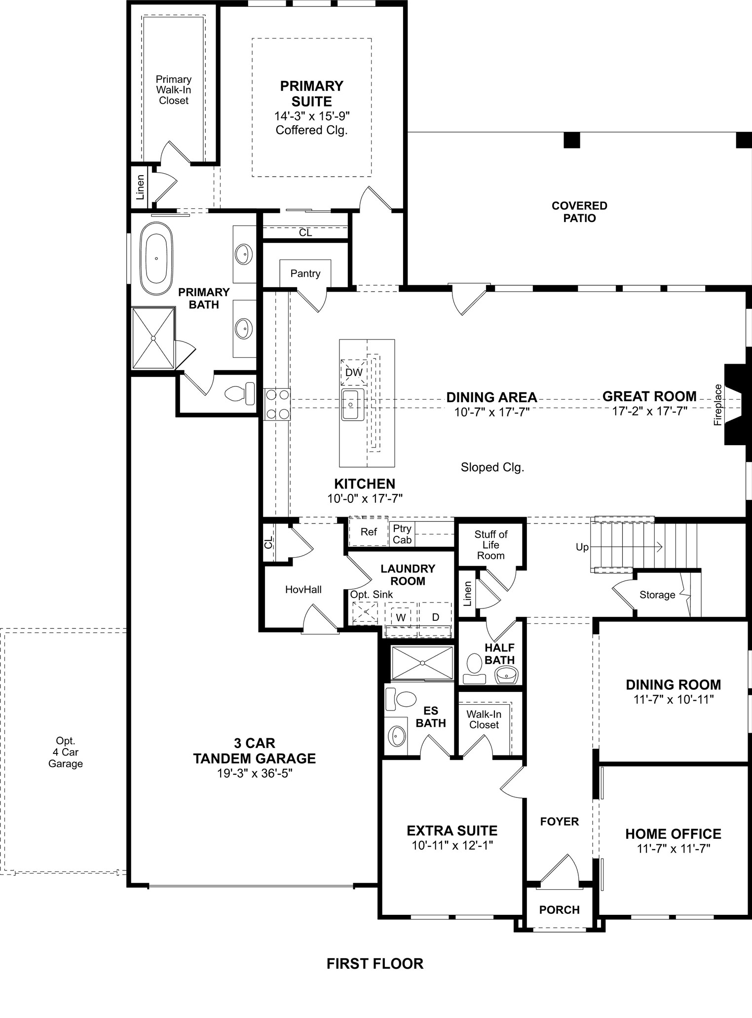 The Stirling floor plan by K. Hovnanian Homes. 1st Floor shown. *Prices, plans, dimensions, features, specifications, materials, and availability of homes or communities are subject to change without notice or obligation.