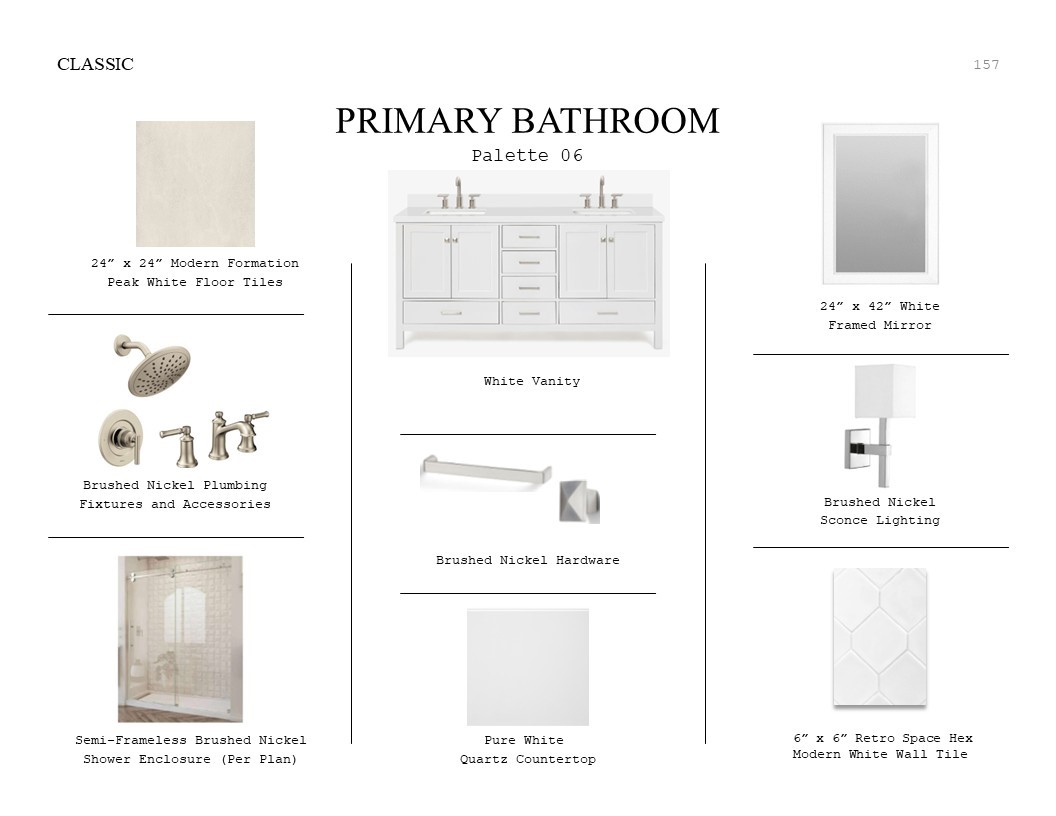 Classic Look Palette 6: Primary Bathroom Selection Sheet (*Artist rendering used for illustration purposes only.)