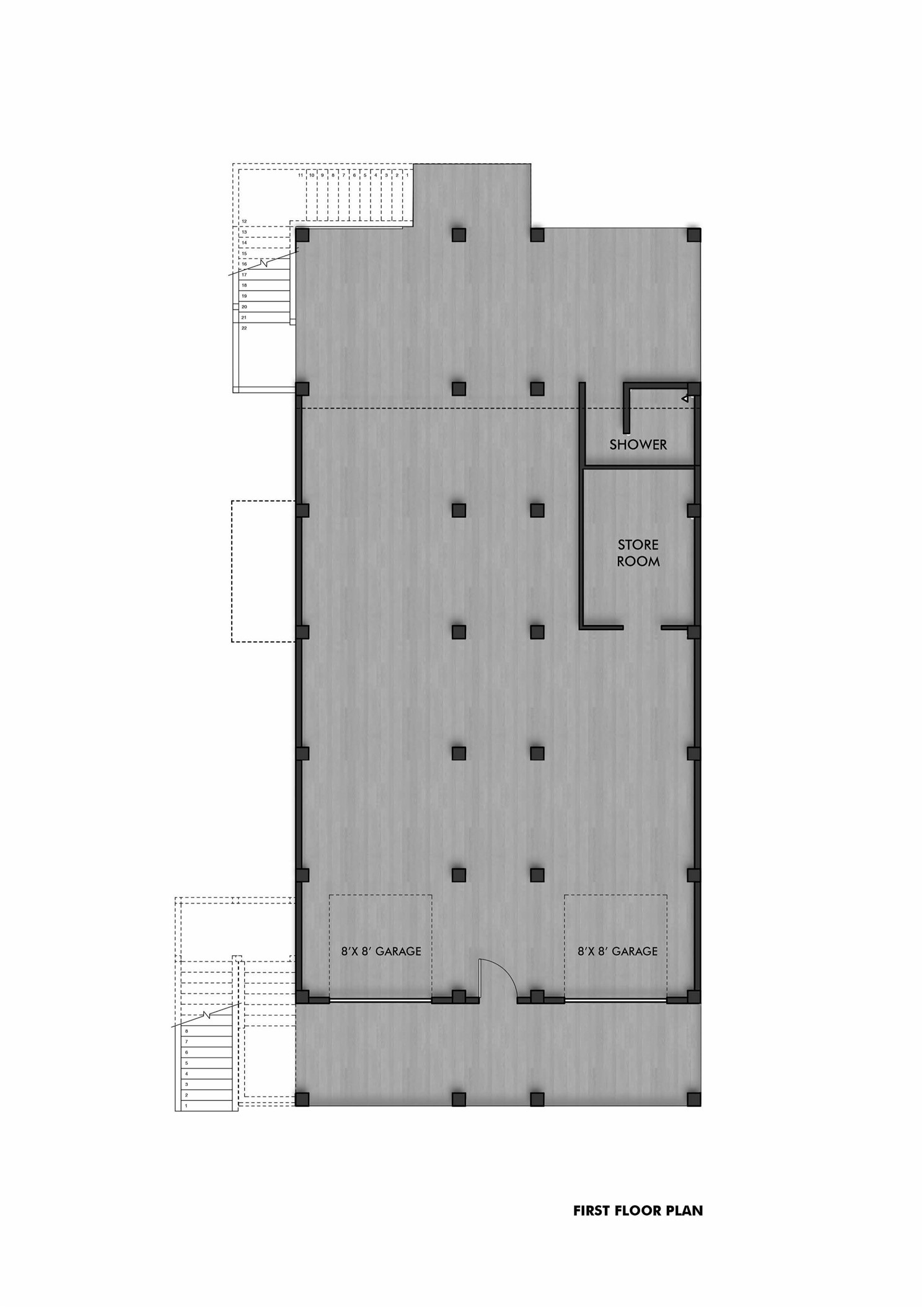 The ground level plan with covered parking and storage, designed for both convenience and coastal resilience.