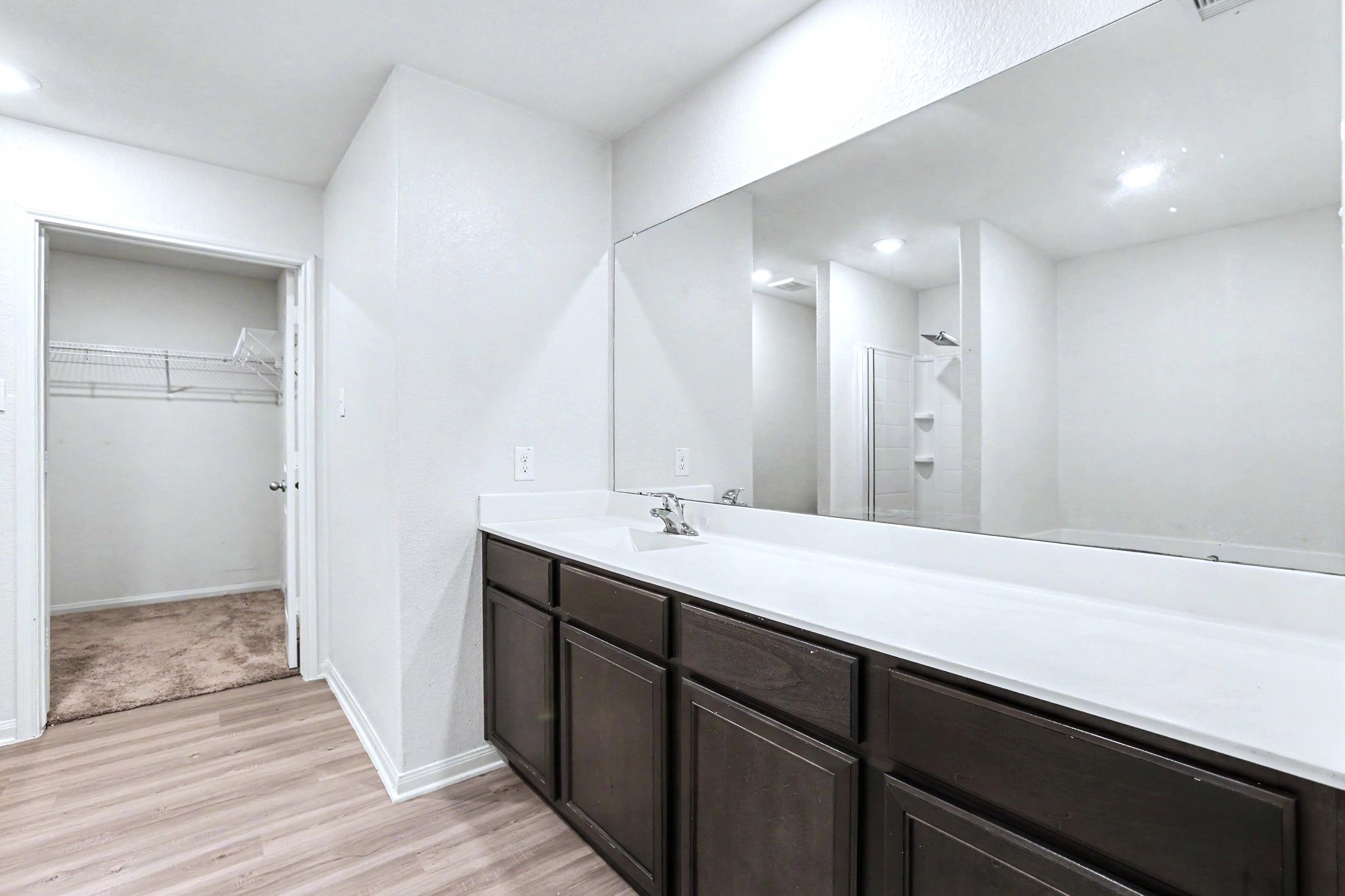 The walk-in closet is conveniently off the large primary bath.