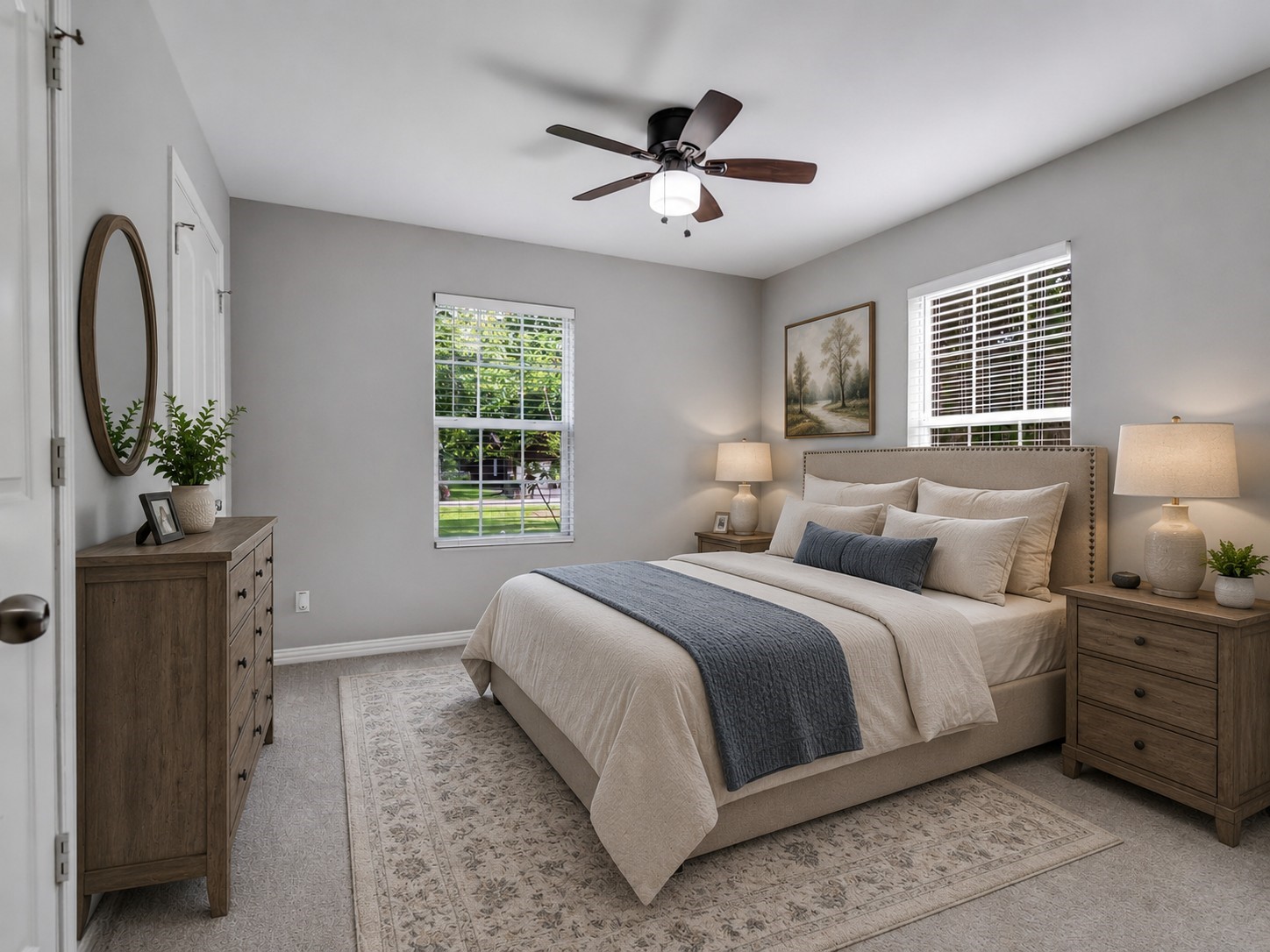 Virtually staged primary bedroom