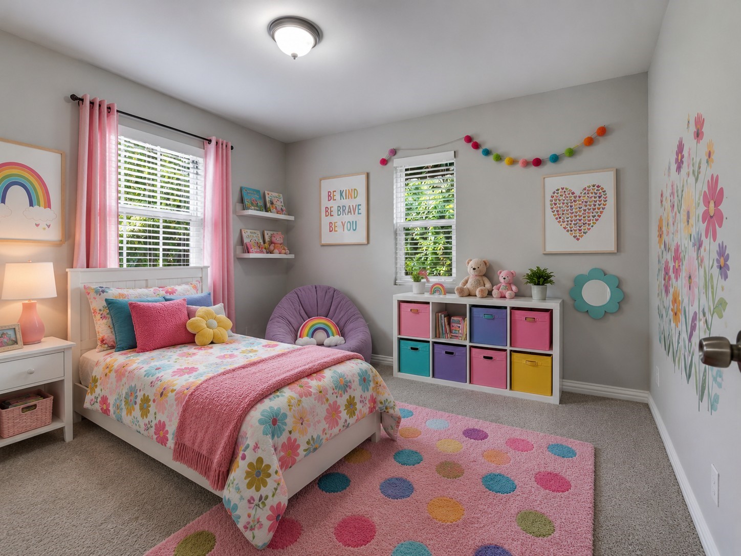 Virtually staged secondary bedroom.