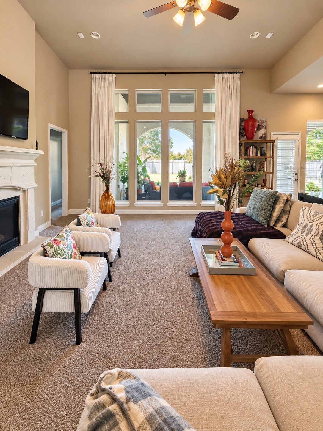 Beautifully arranged living area featuring a decorative console and an abundance of natural light.