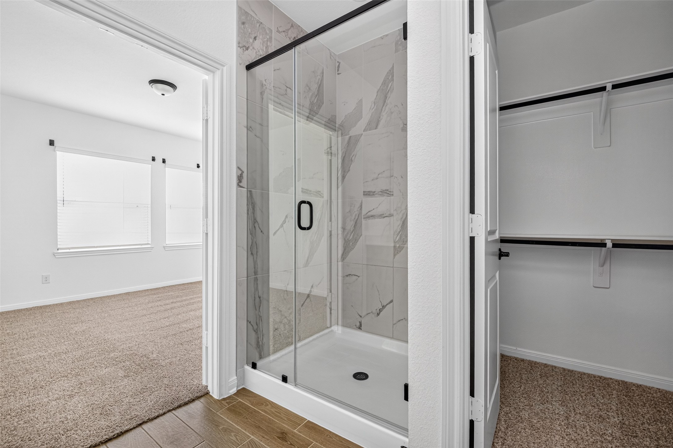 Primary bath shower adn walking closer