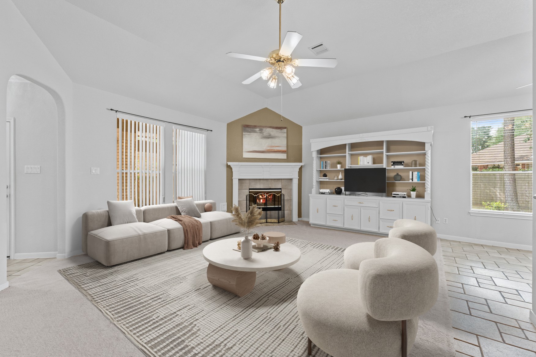Virtually staged to show decorating possibilities! The doorway on the left leads to the back patio.