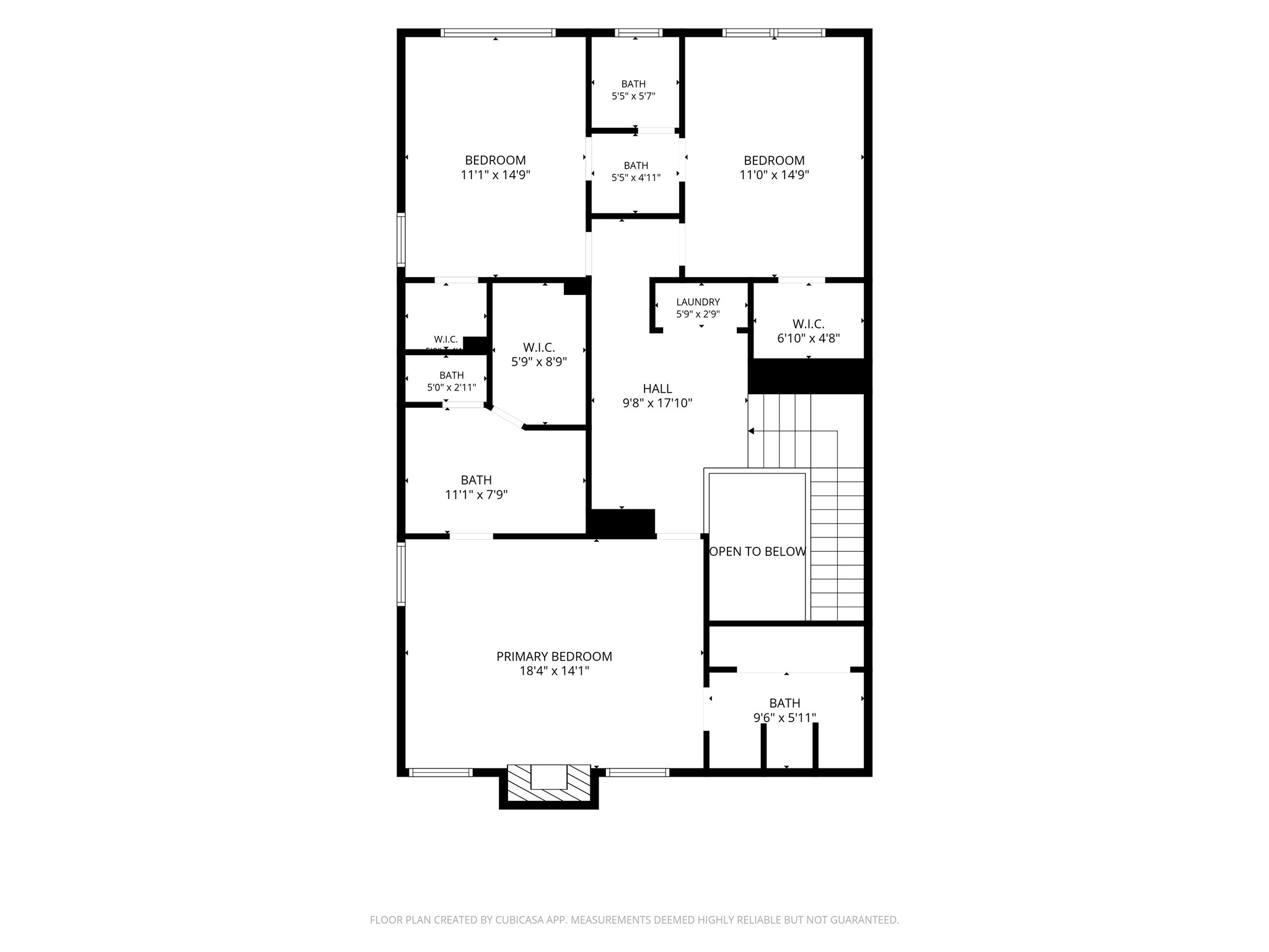 Second-floor plan showing the primary and secondary bedrooms, baths and closets. Dimensions are approximate.