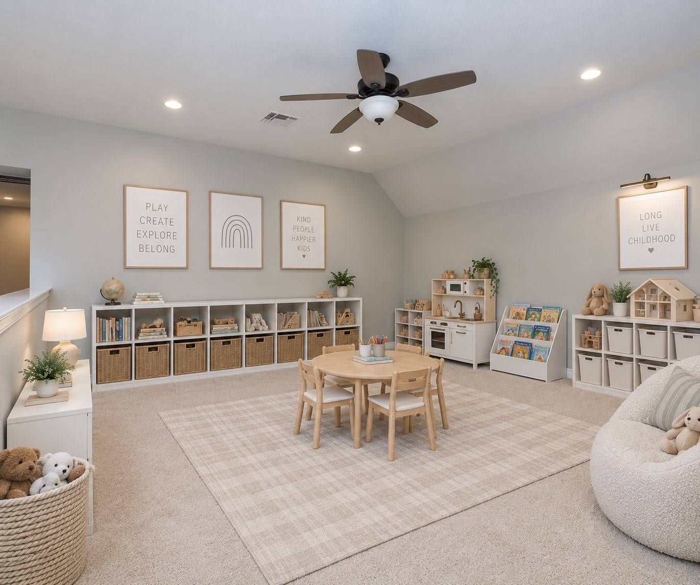Virtually Staged game room upstairs.