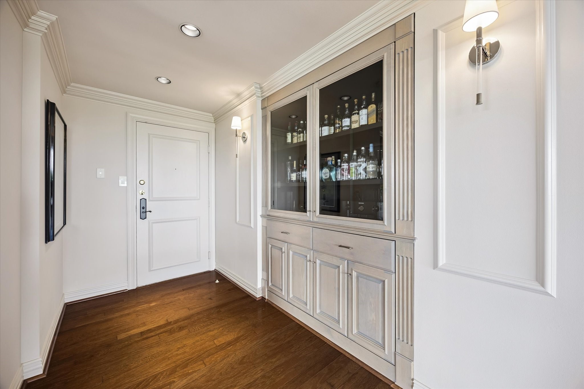 Custom built-in bar or display storage.