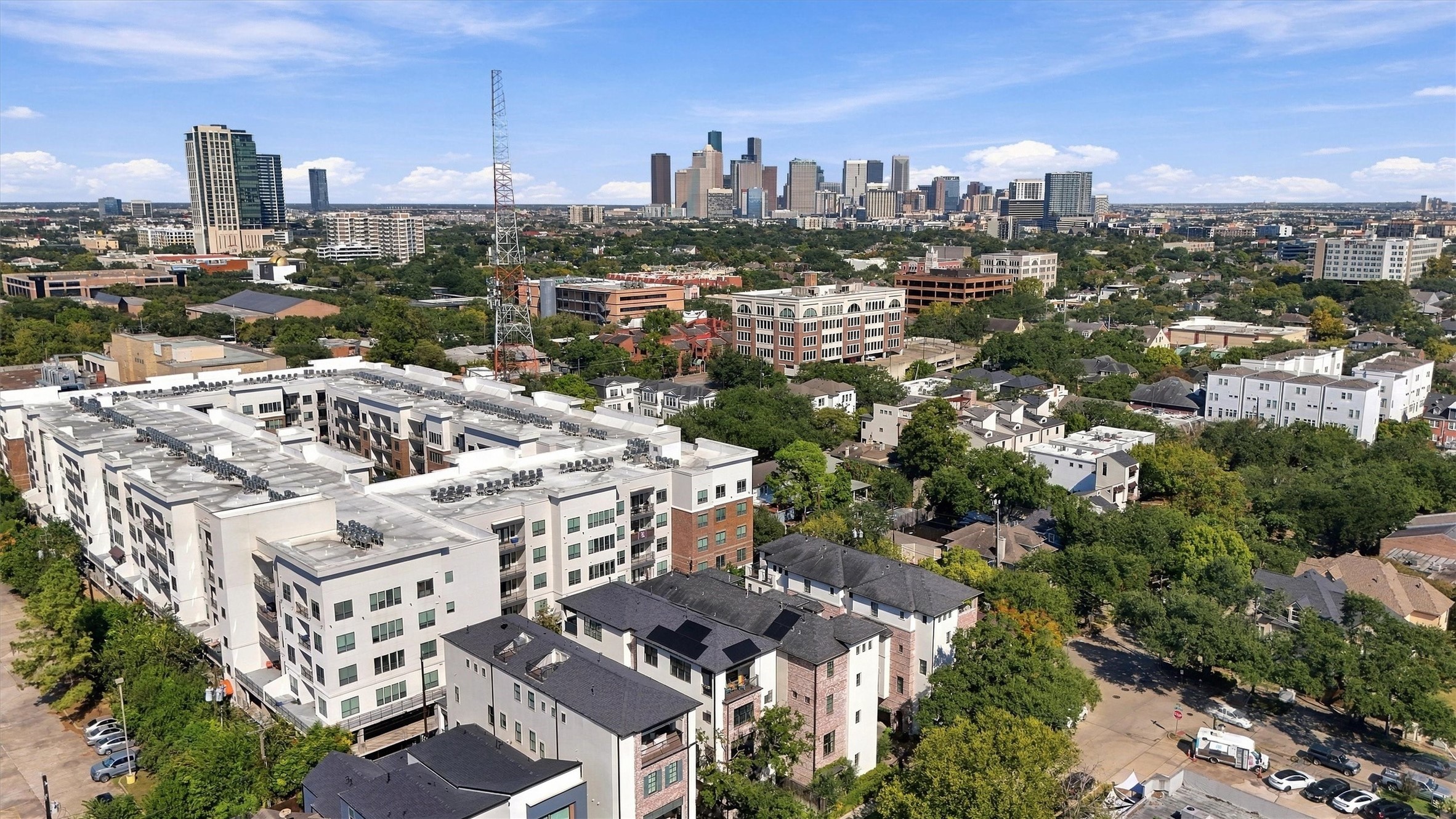 The downtown skyline, about two and a half miles to the northeast