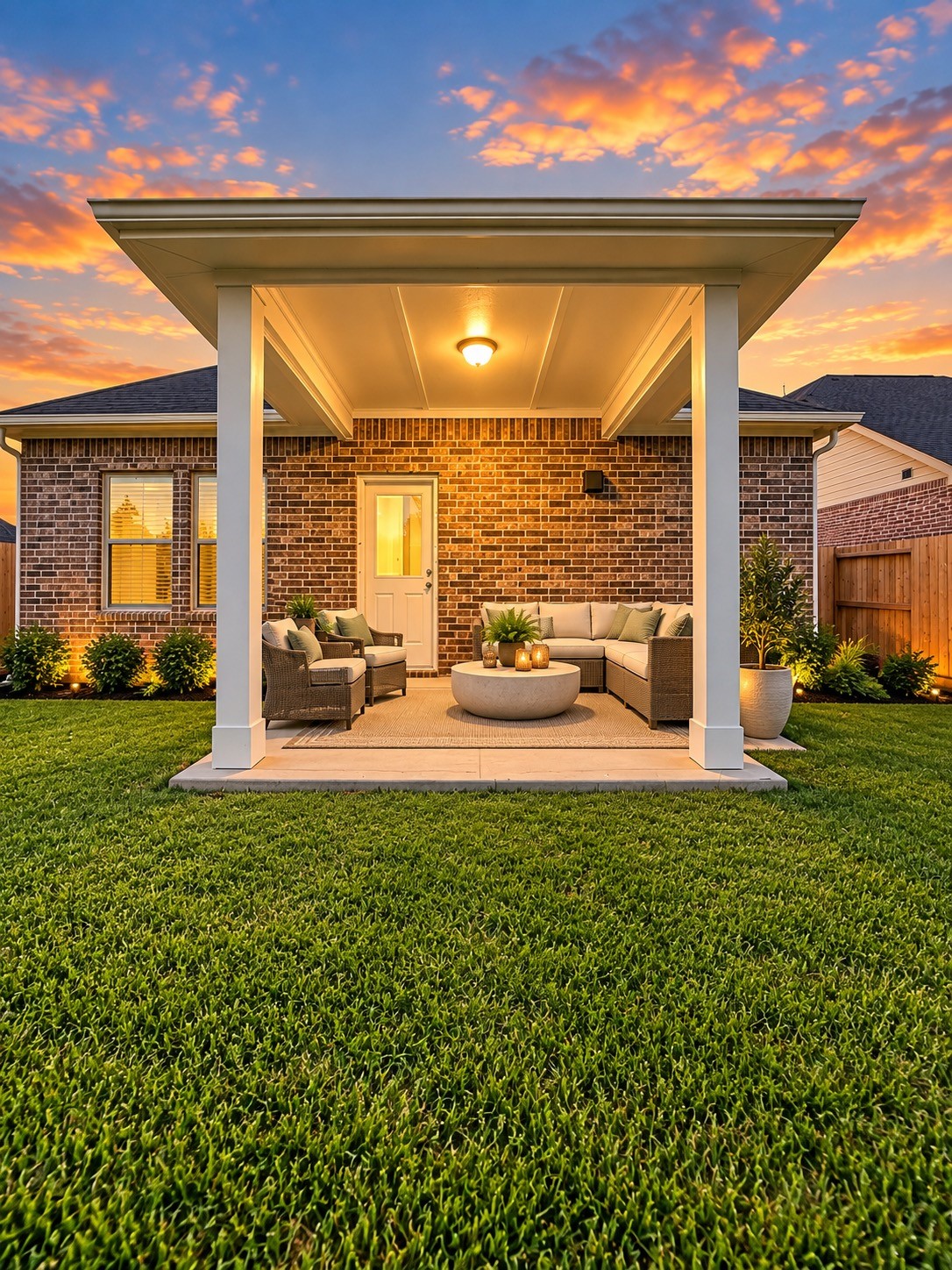 Covered patio staged.