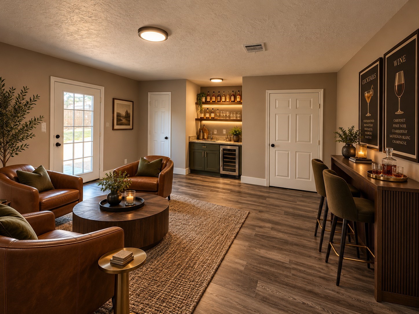 Virtually staged possibility for a bar area.