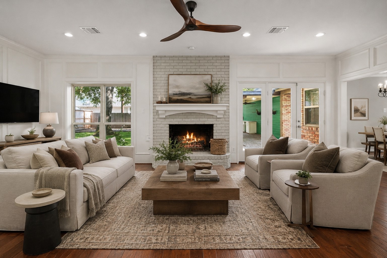 *Virtually Staged* photo shows this warm, spacious furniture arrangement in the living room.