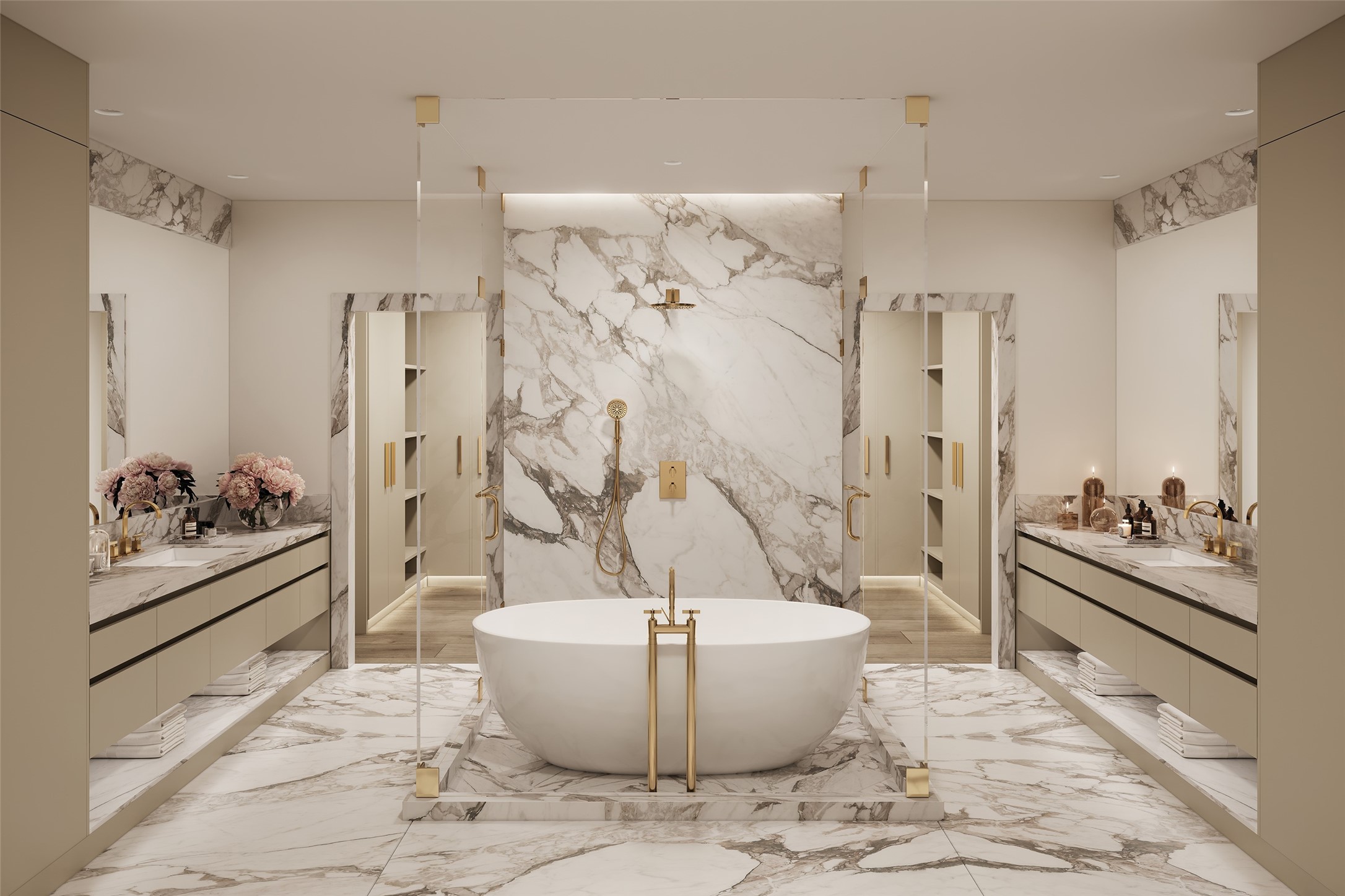 Indulge in the epitome of luxury with this elegantly designed bathroom, featuring exquisite stone finishes Indulge in the epitome of luxury with this elegantly designed bathroom, featuring exquisite stone finishes