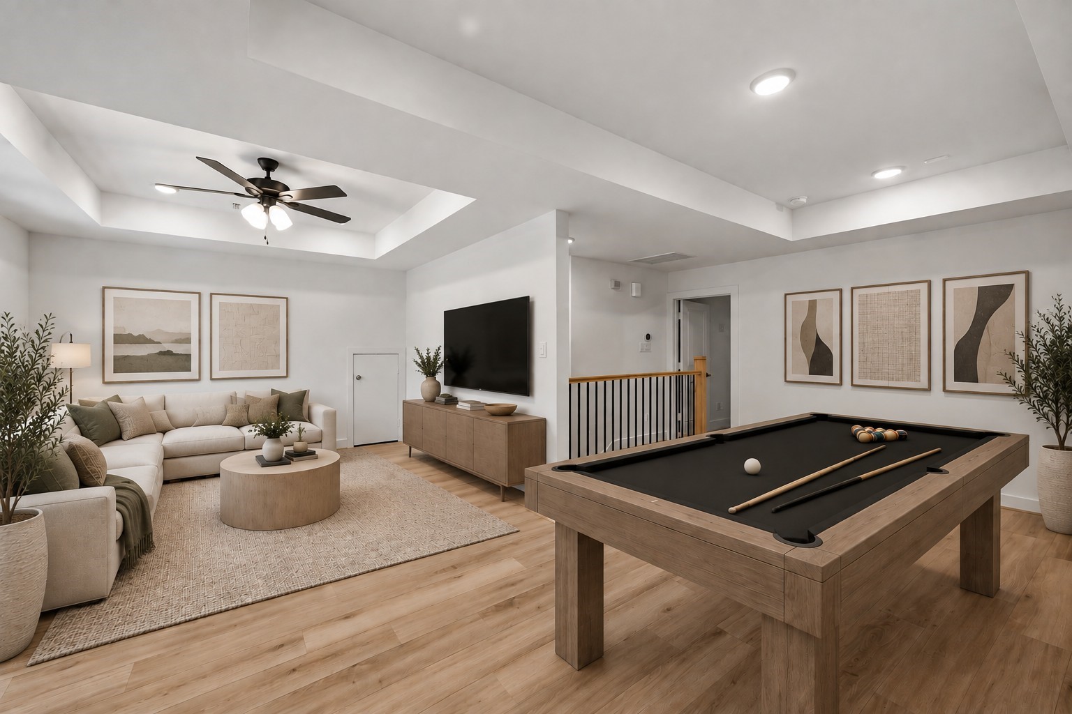 Virtually Staged Game Room to Illustrate Furniture Placement