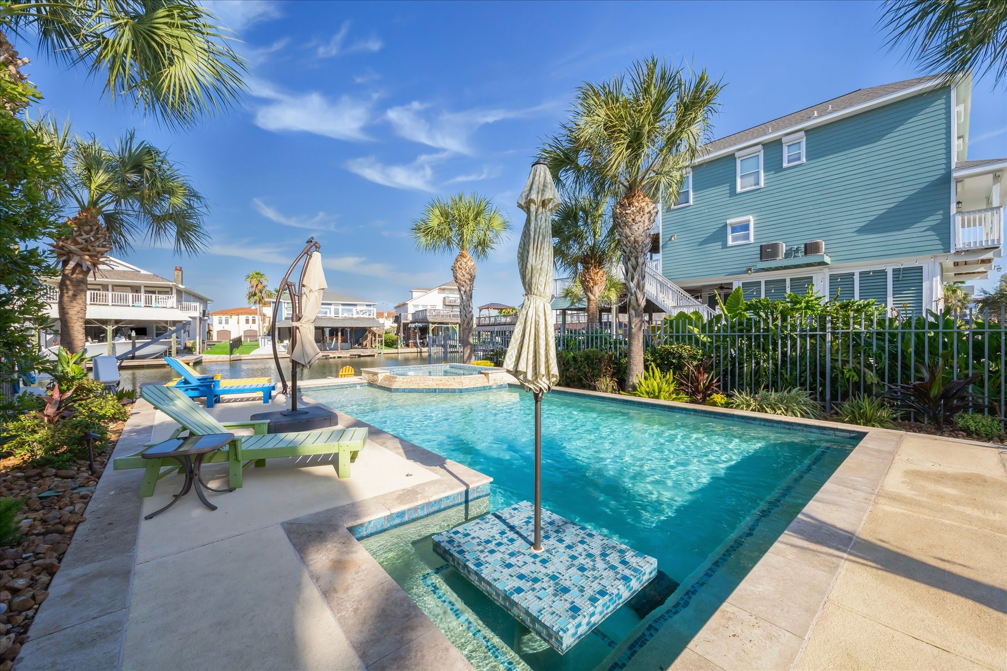 pool has a heater for your hot tub fun and a chiller for your hot summer fun.