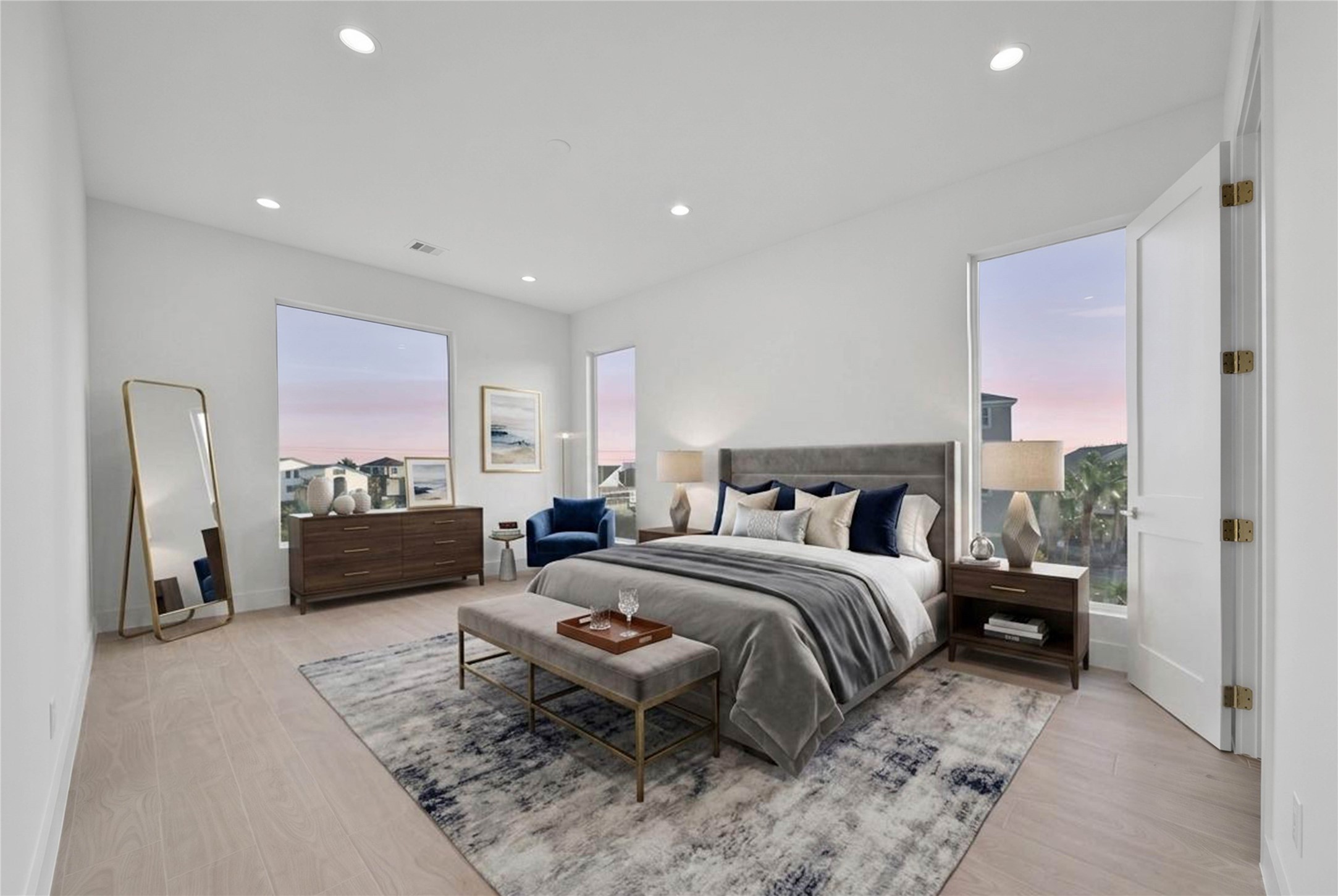 One of Four spacious secondary bedrooms offering light floors, high ceilings, recessed lighting, en suite and beautiful views. *virtually staged*