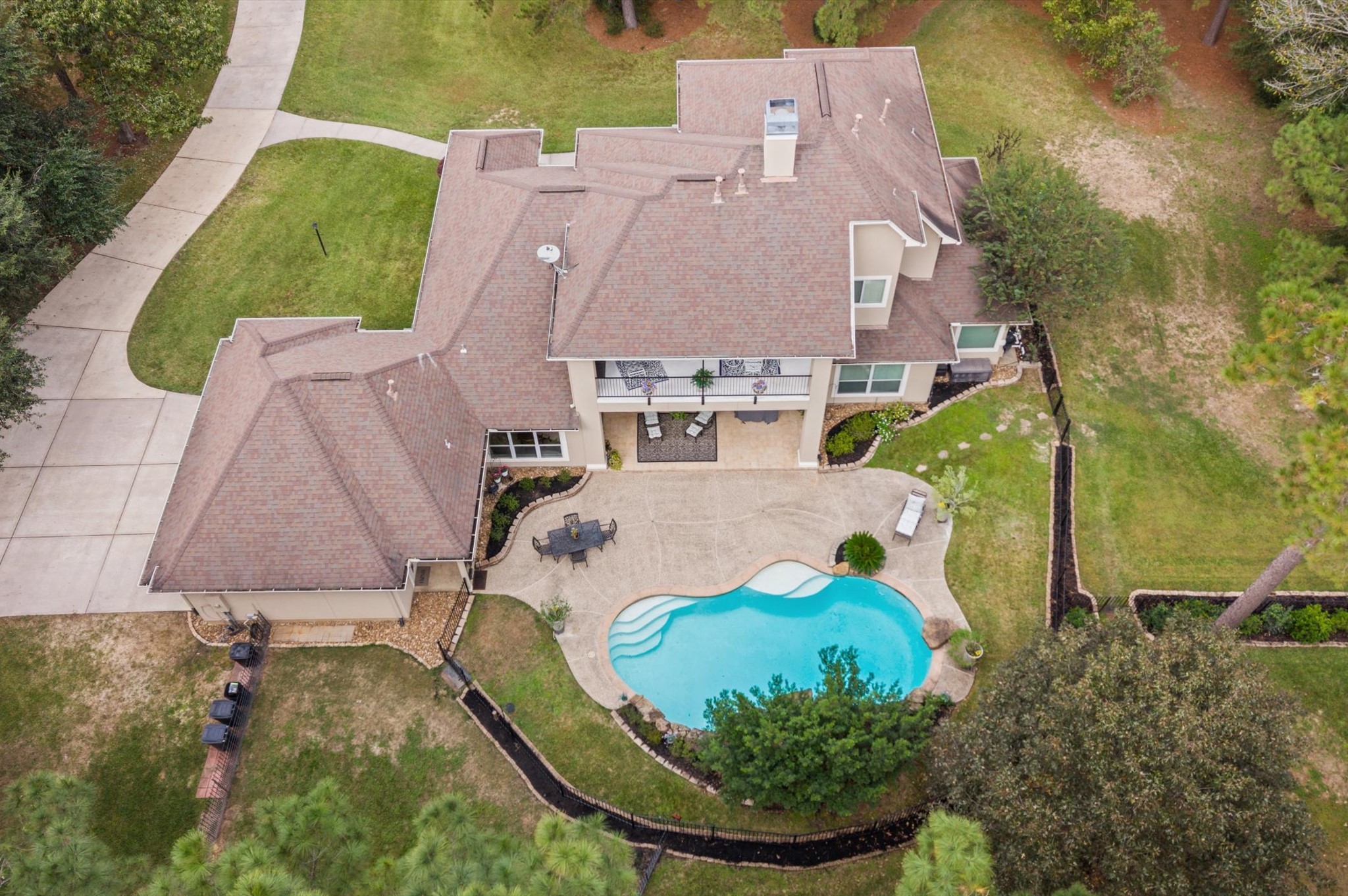 Aerial view of the private pool and expansive outdoor living area