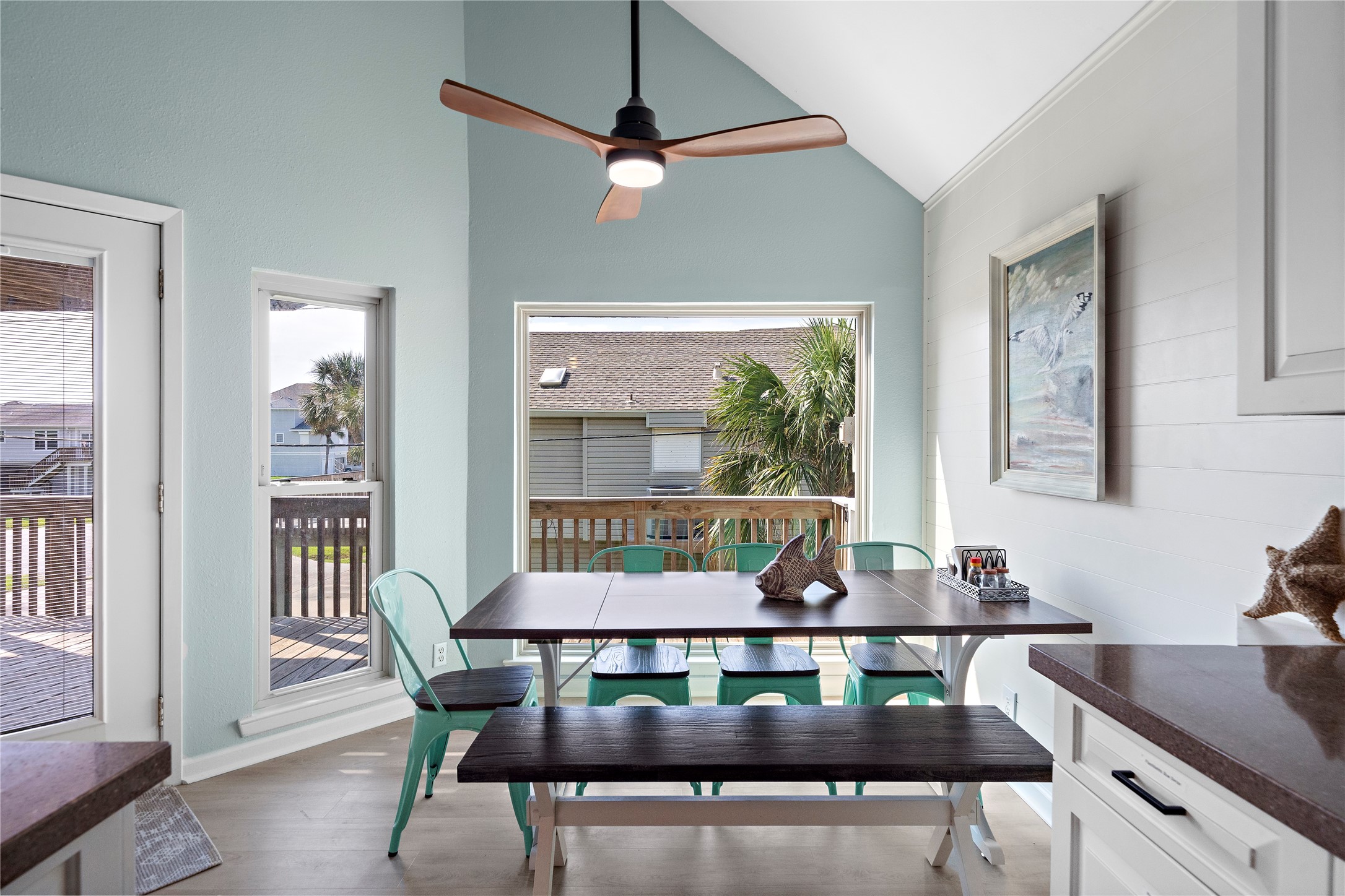 Dining area with deck views makes for a lovely breakfast experience.