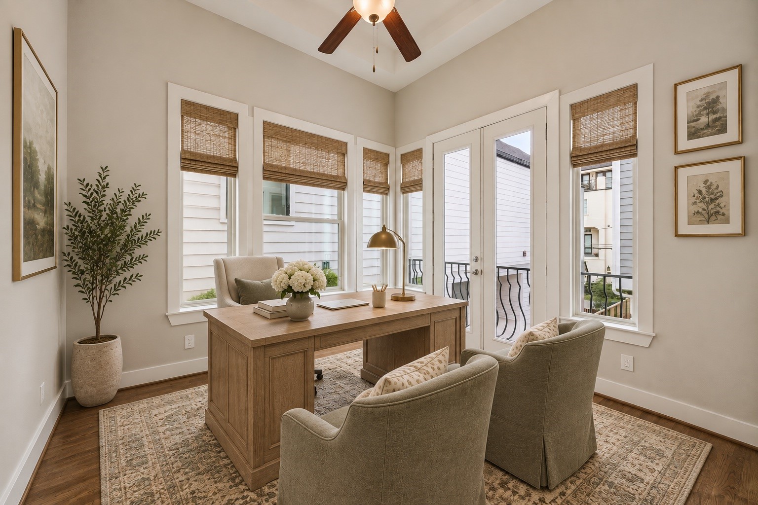 Bedroom on the second floor virtually staged as an office.