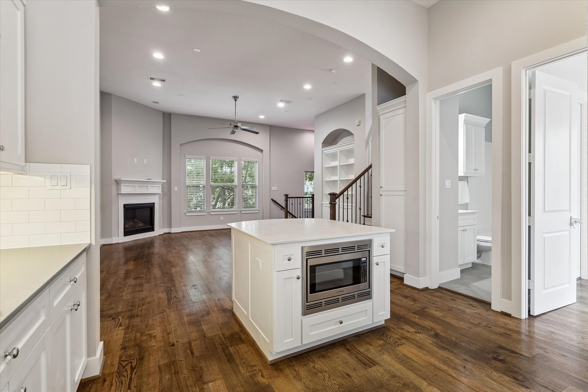 The kitchen opens up to the living room.