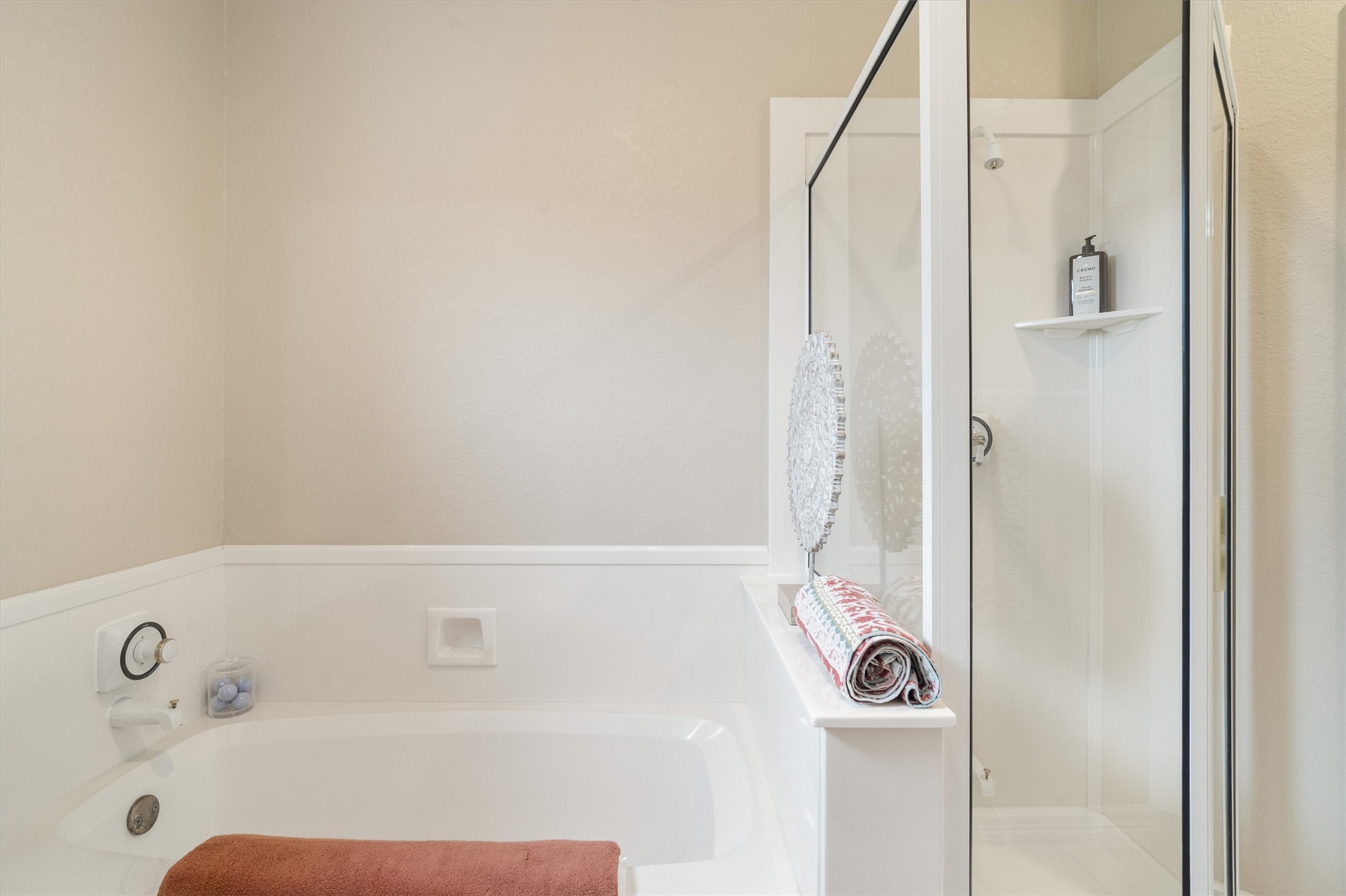 Garden tub and stand alone shower in the Jack and Jill bathroom