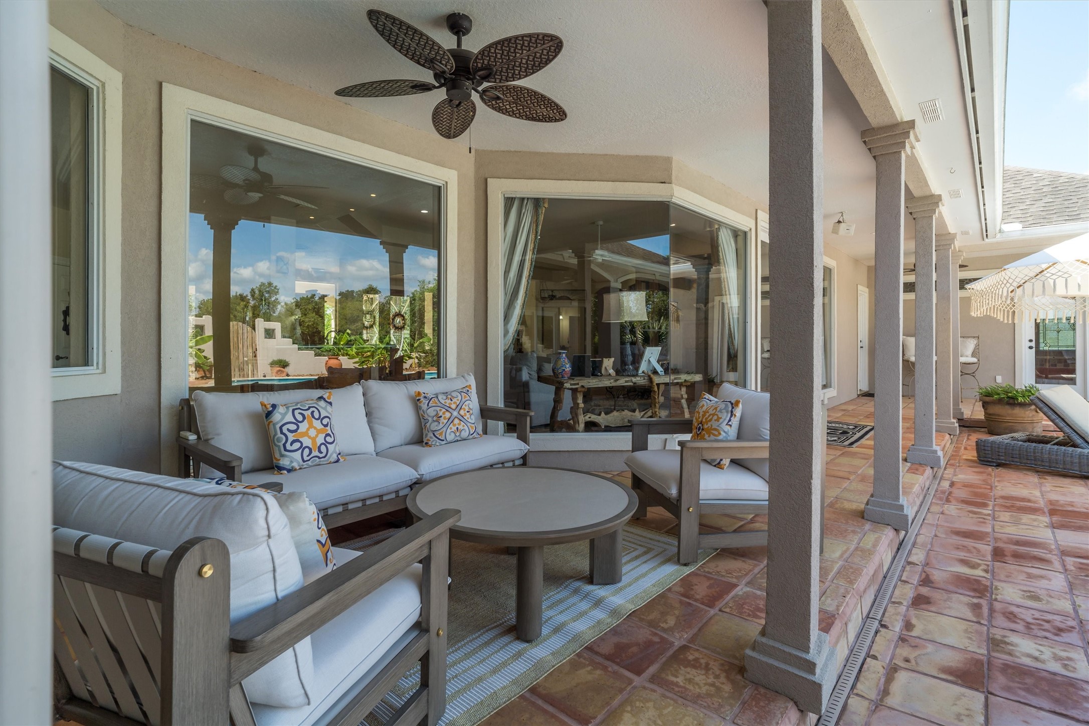Covered seating area overlooking your pool/spa/acreage!