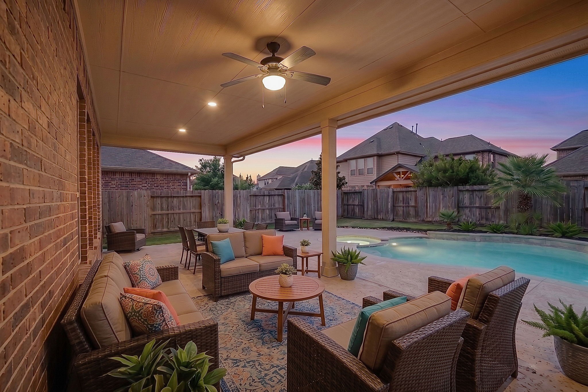 The extended covered back patio offers generous space for entertaining and includes a gas stub-out ready for a future outdoor kitchen.