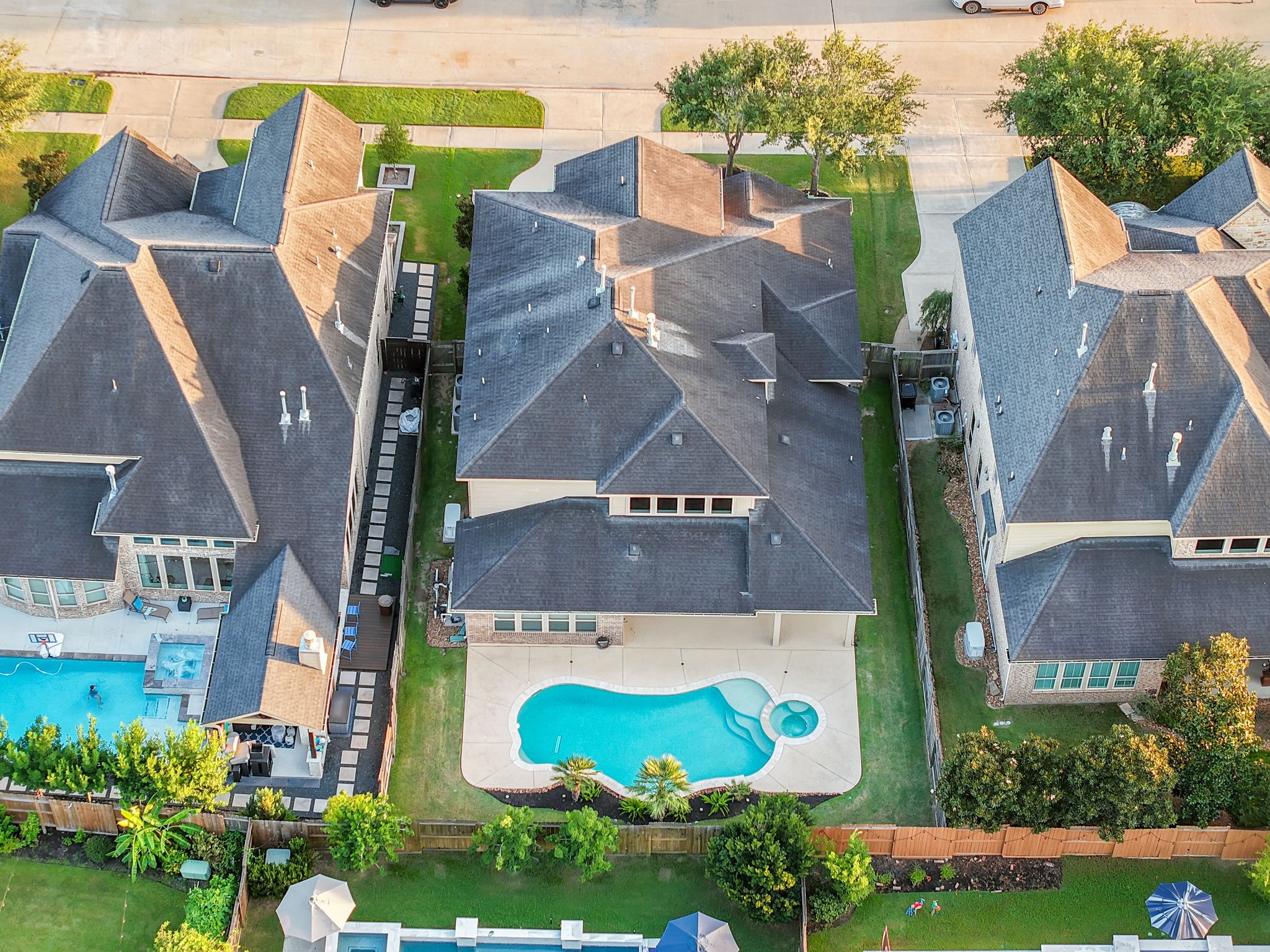 Aerial view of the home showcasing the generous lot size and expansive backyard.