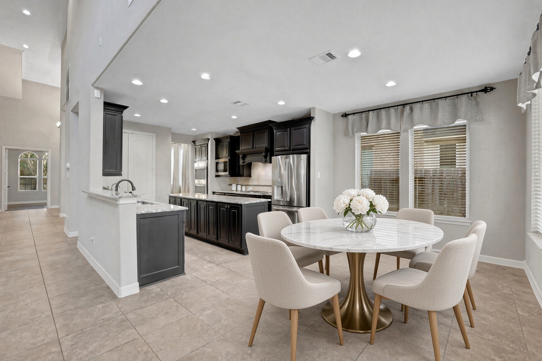 Virtually staged breakfast room.
