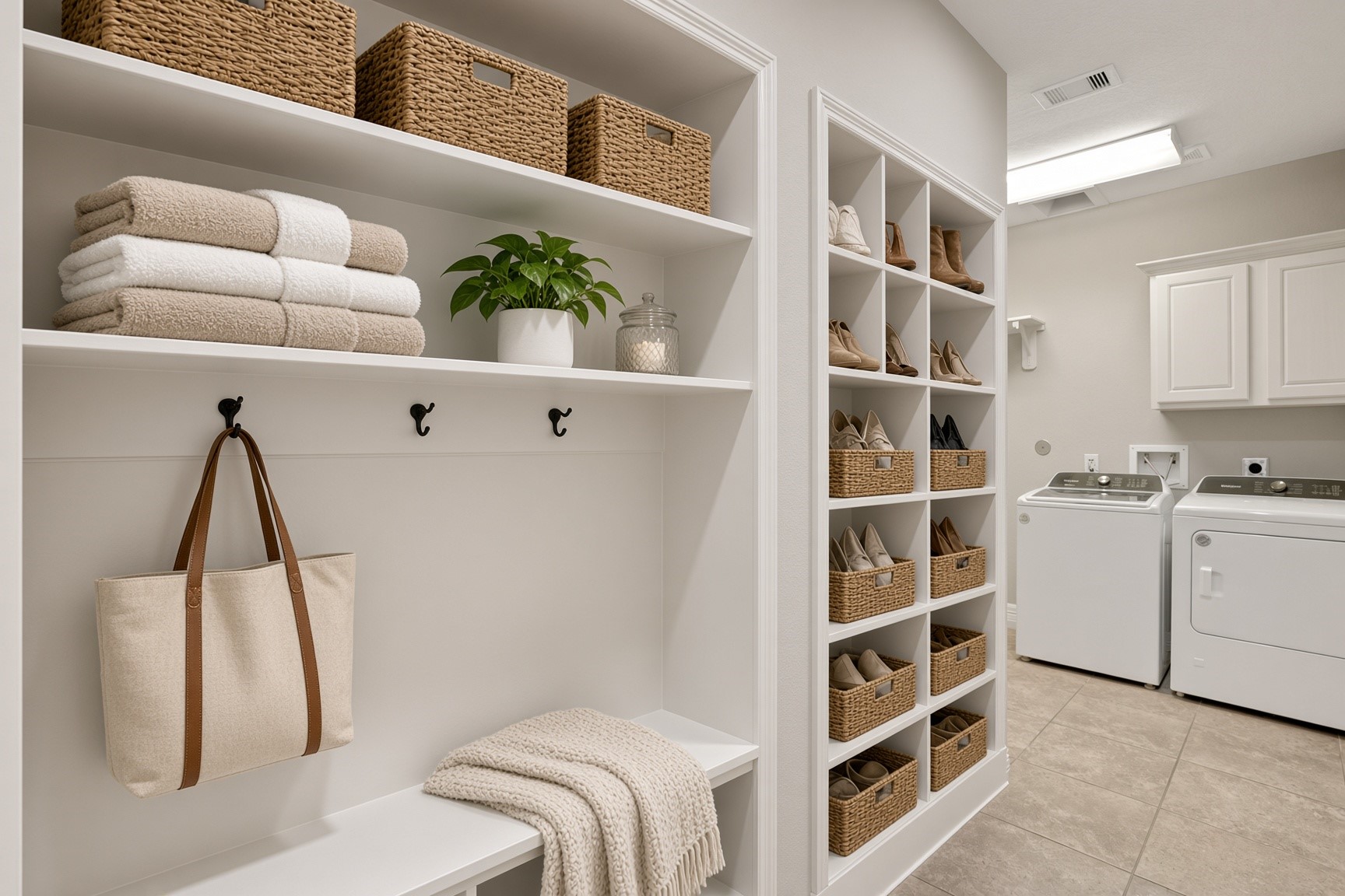 Virtually staged MUD room.