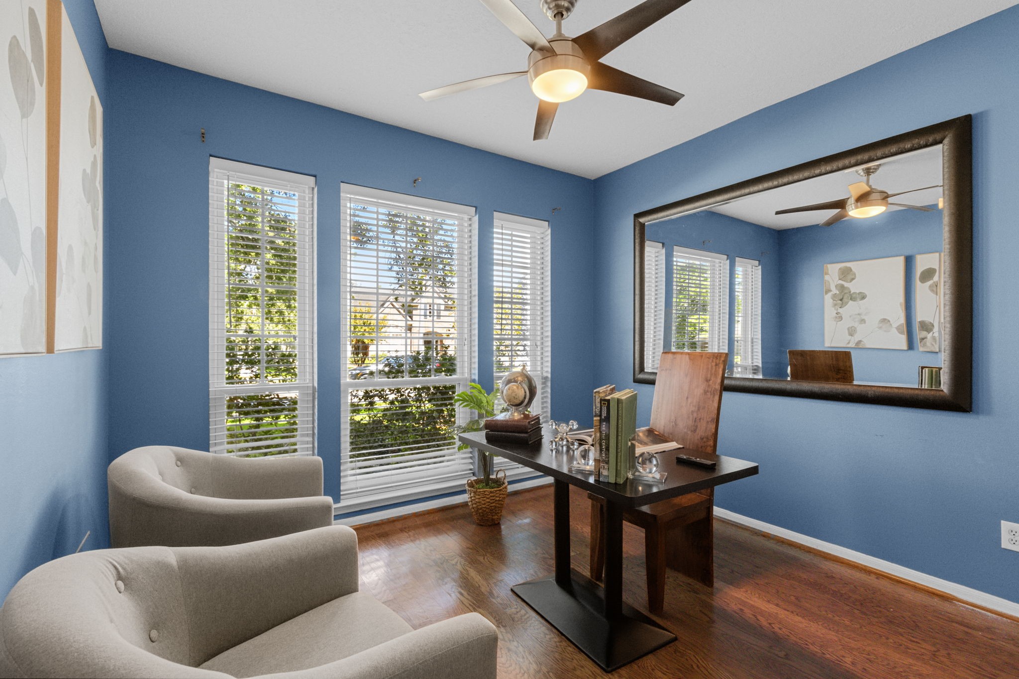 A sophisticated home office or bedroom