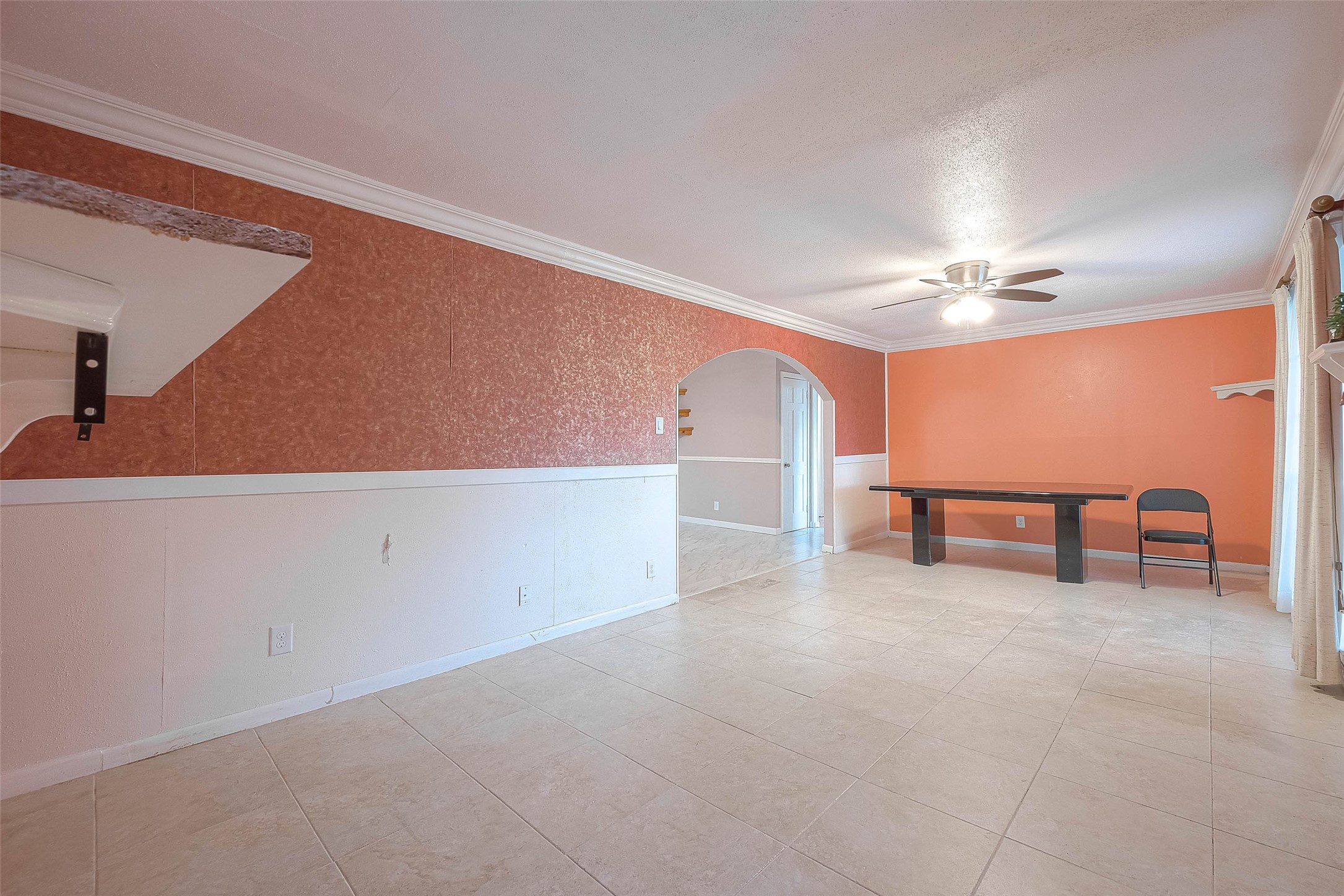 Combined dining and living room area.