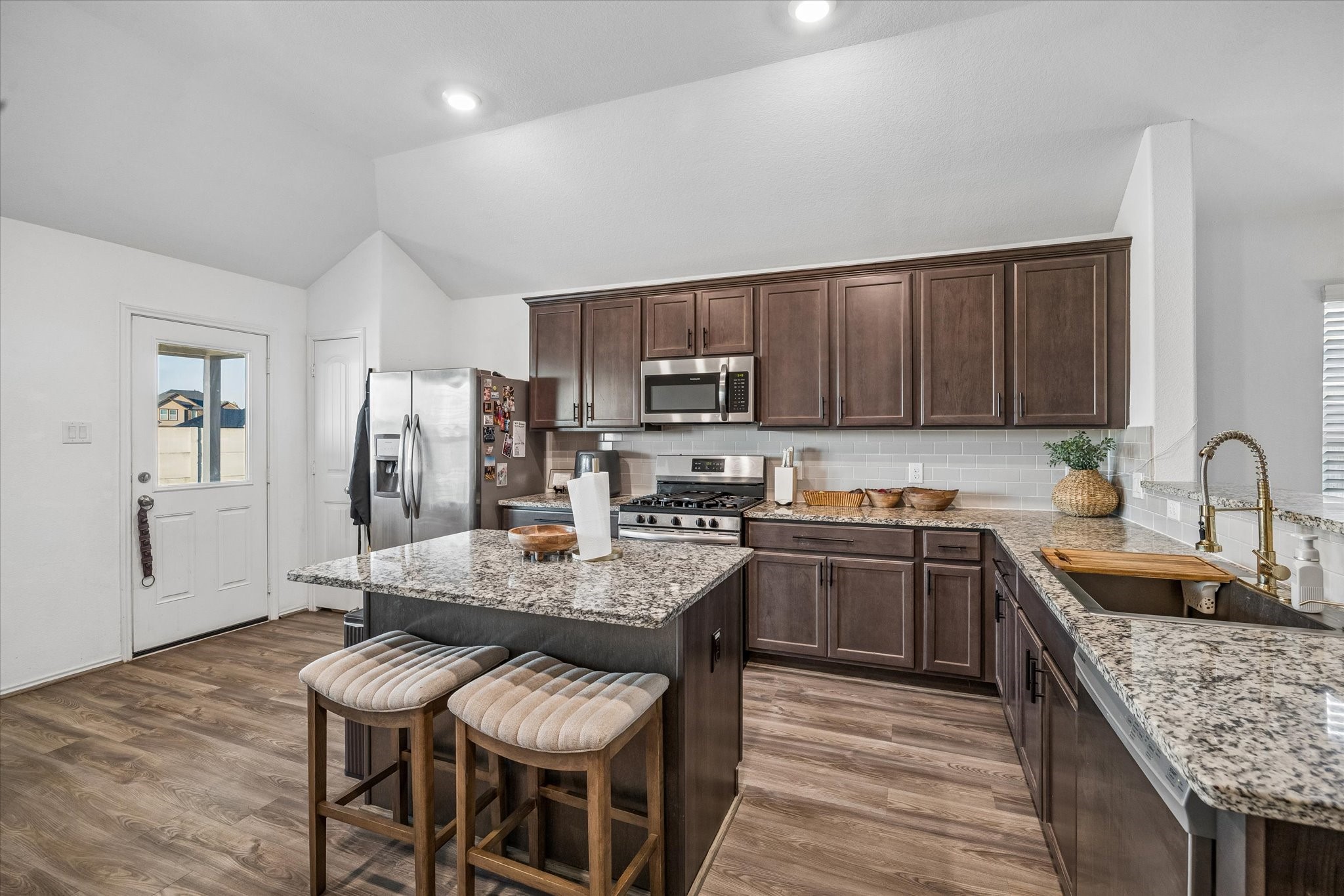 Large kitchen island with bar seating