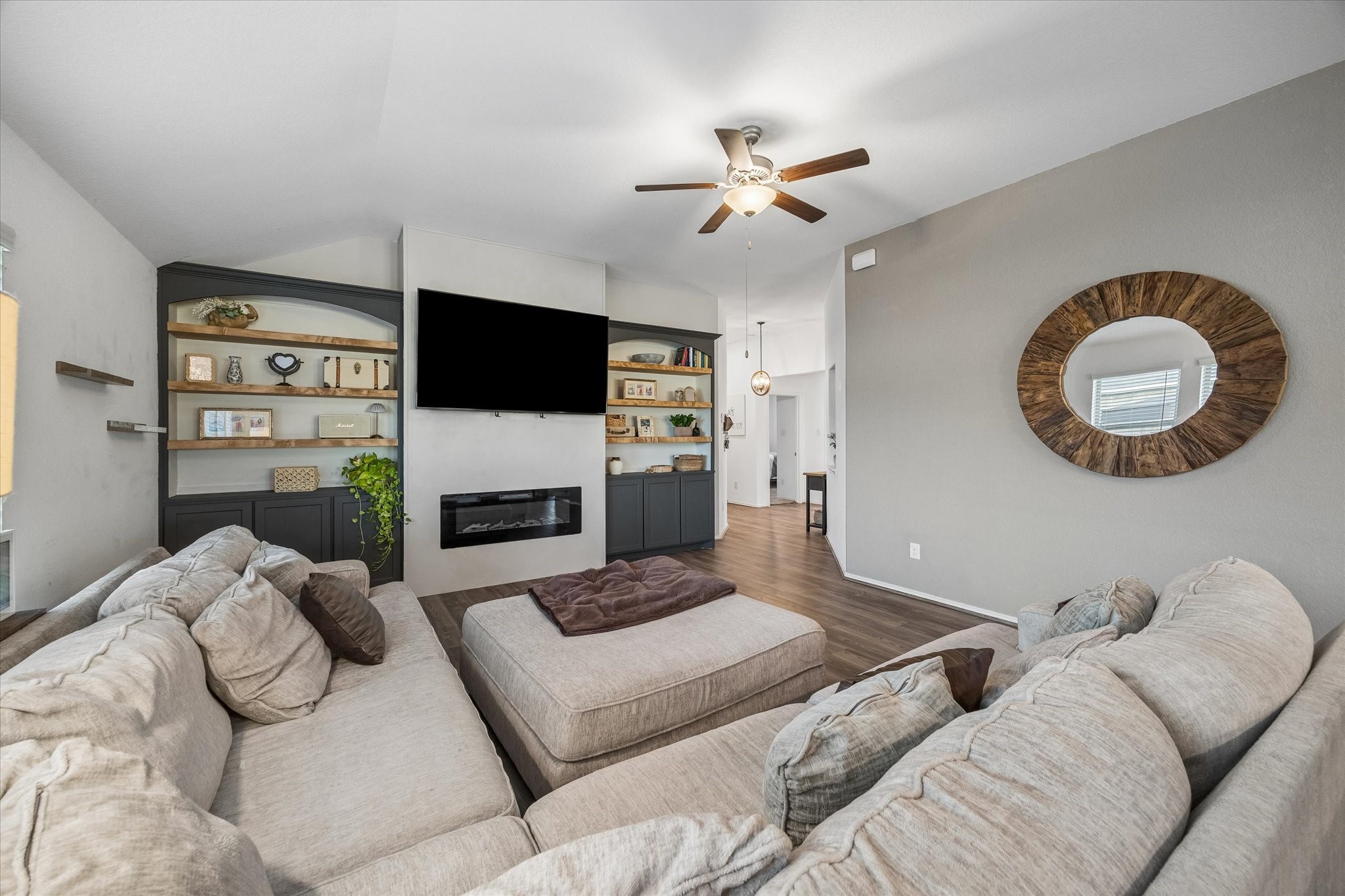 Living room with custom built-ins