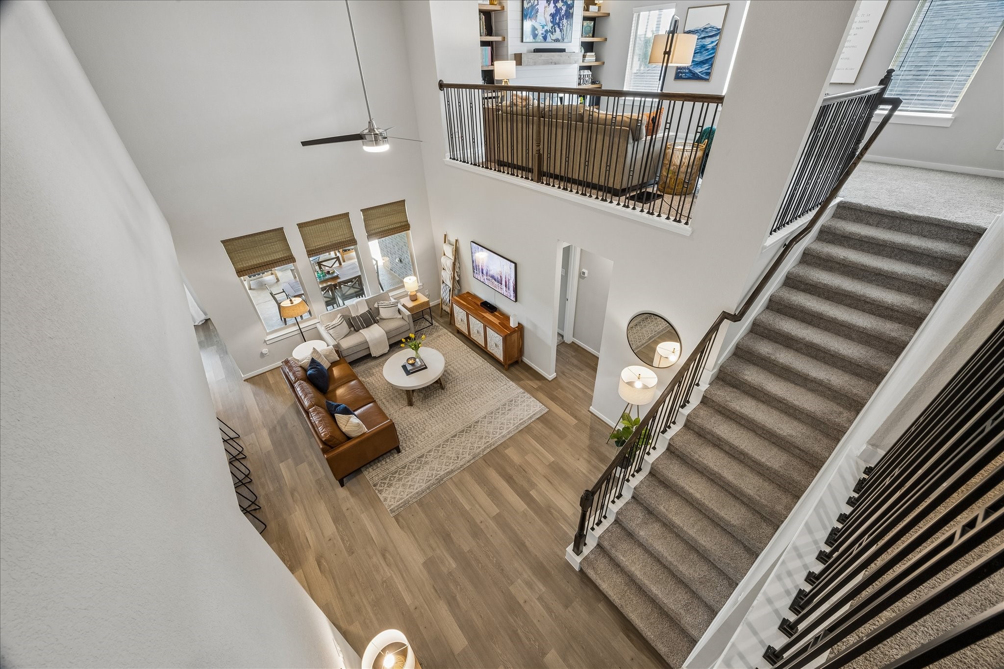 View of the living room and kitchen.