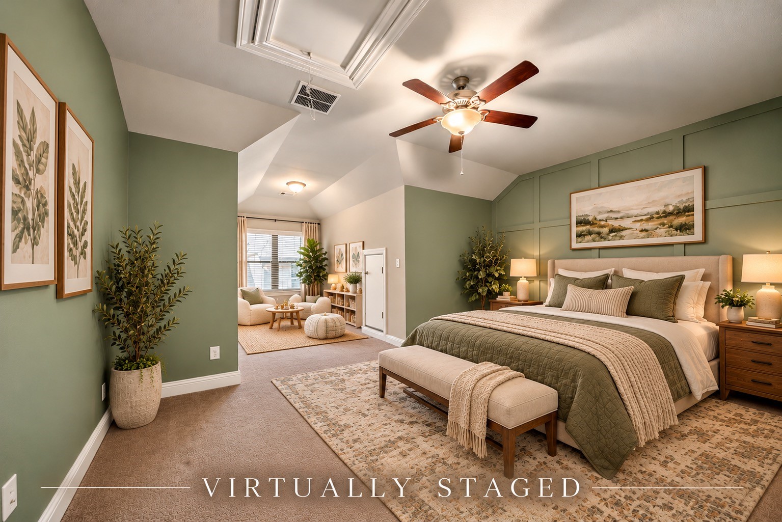 Virtually staged bedroom 2 with bonus space for reading nook, office, play space, etc.