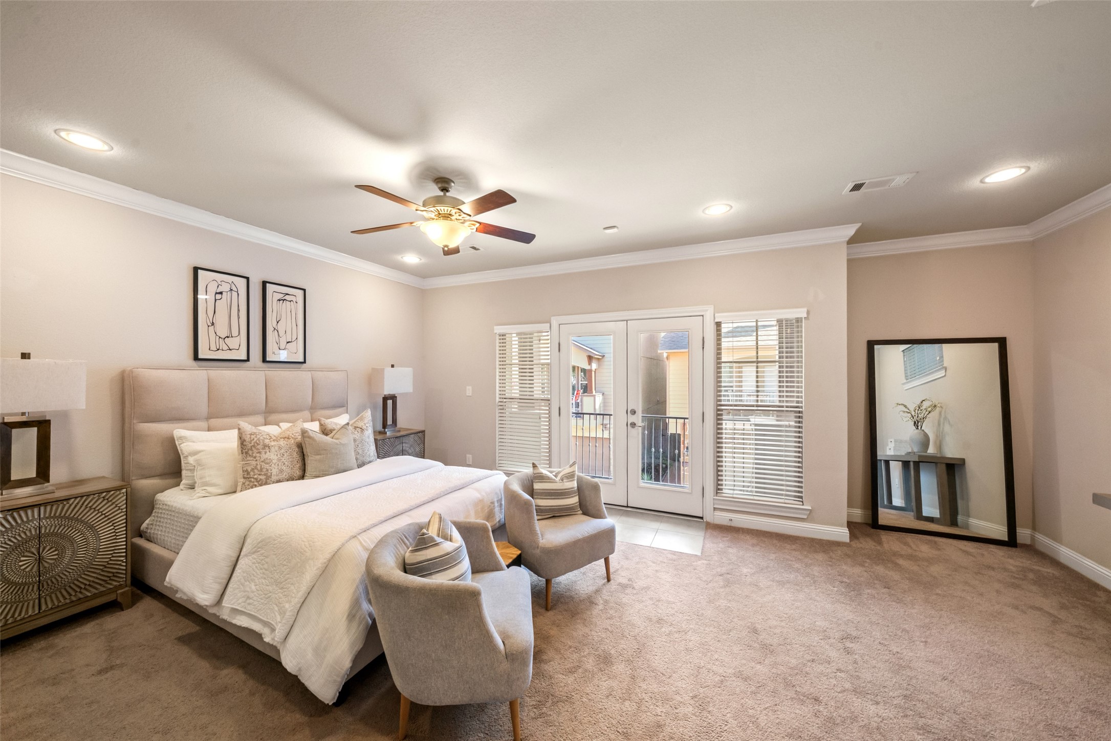 The primary bedroom is a spacious, peaceful retreat.