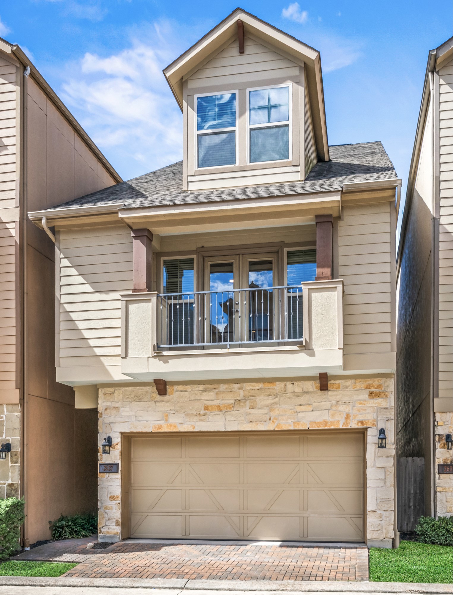 Thoughtfully constructed and no stucco. Hardy siding for a lifetime of easy maintenance.