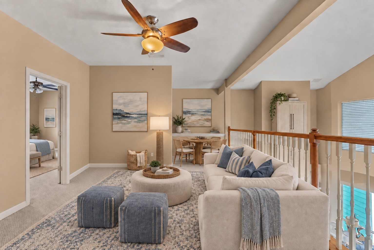 THE UPSTAIRS GAME ROOM PROVIDES FLEXIBLE BONUS SPACE WITH DIRECT ACCESS TO ADJACENT BEDROOMS AND THE SECOND-FLOOR LANDING. **Virtually Staged.