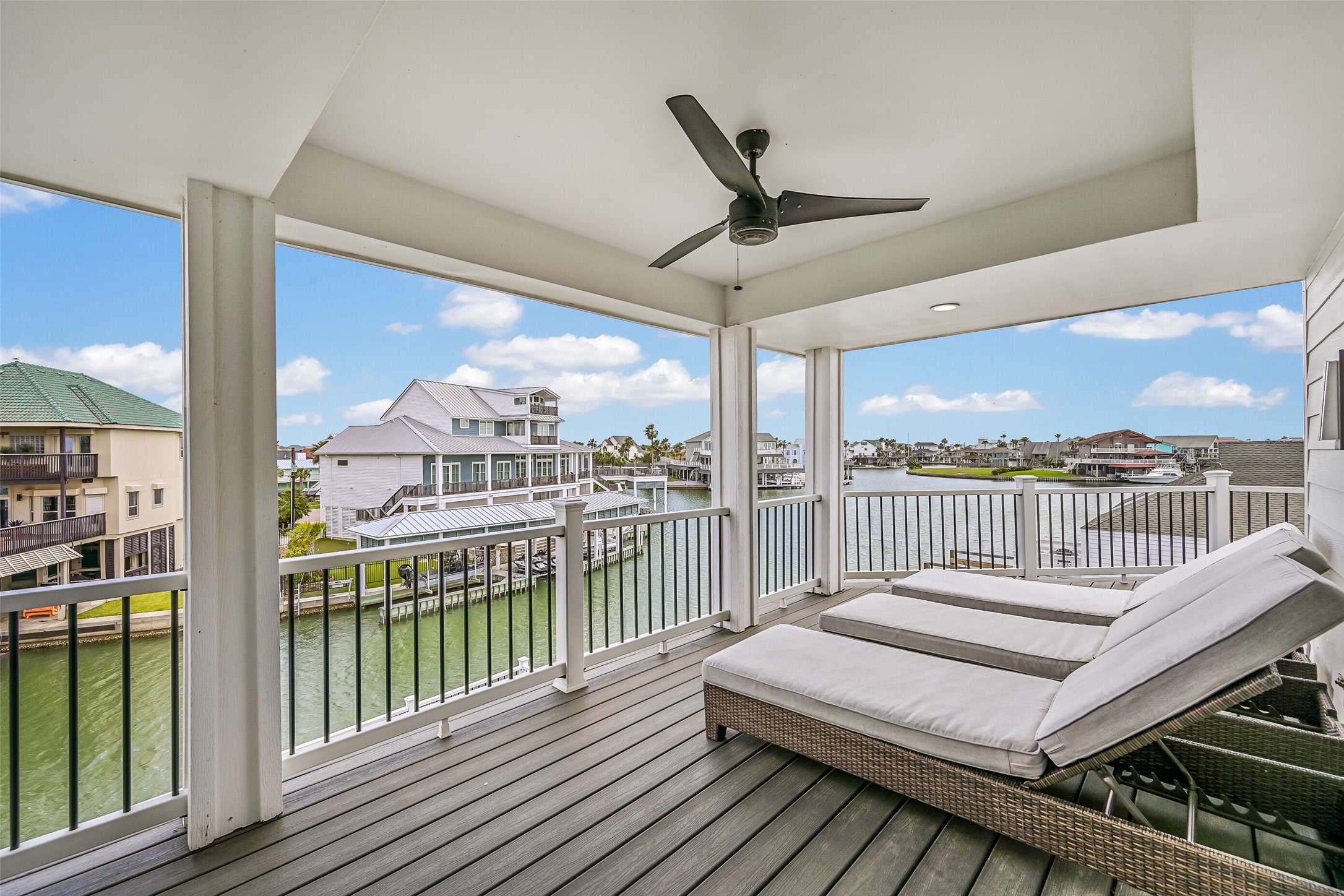 Claim this spot for morning coffee before the rest of the house wakes up. Wide canal views make it just as inviting for an afternoon break or evening drink.