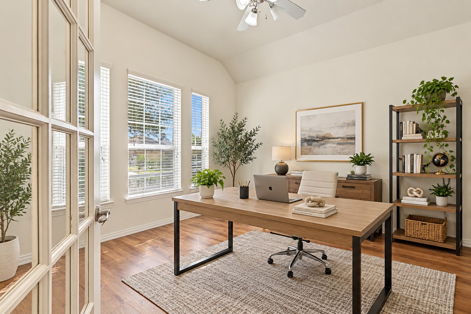 **Virtually staged office with french doors