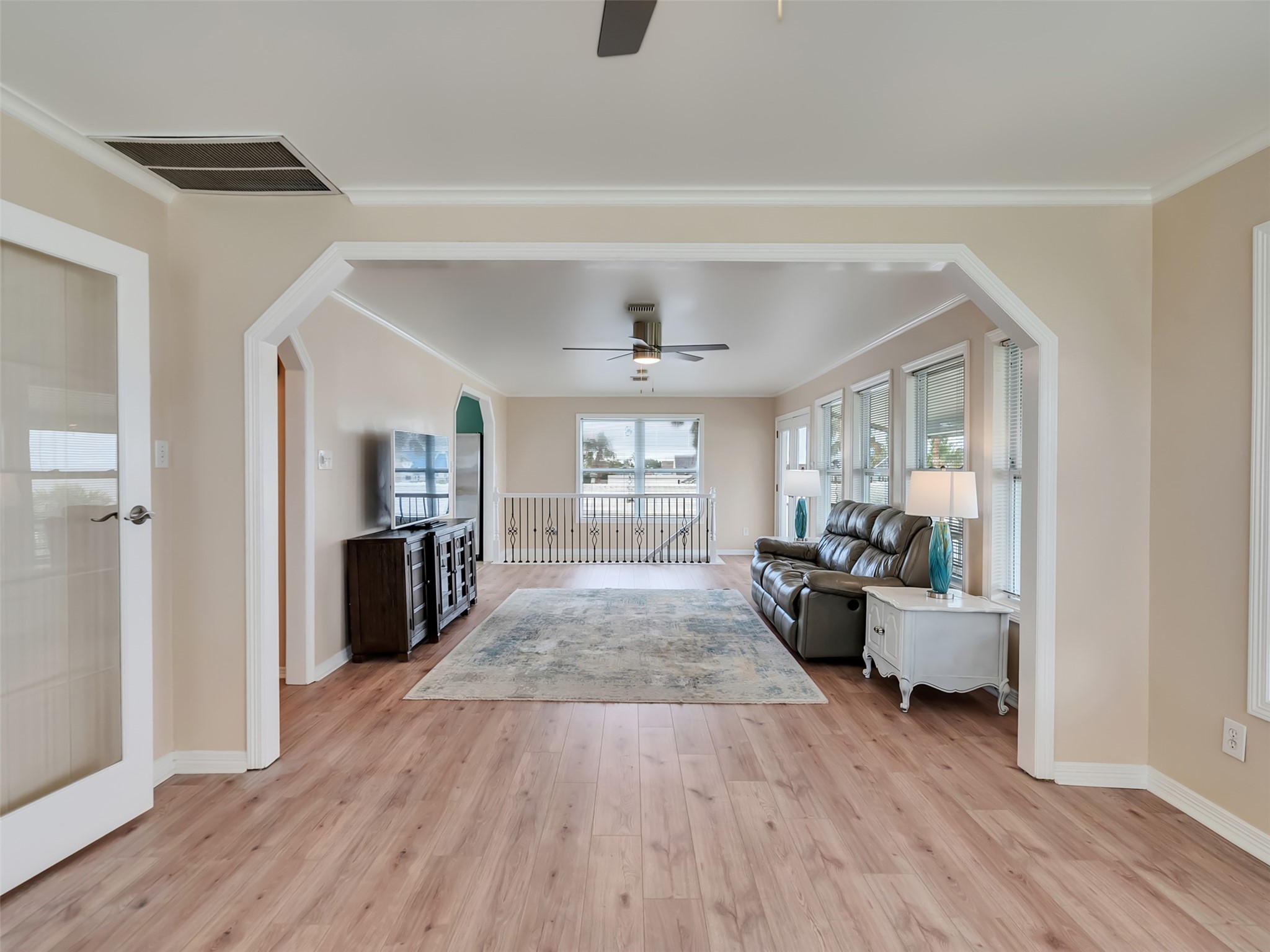 Large windows fill the space with natural light.