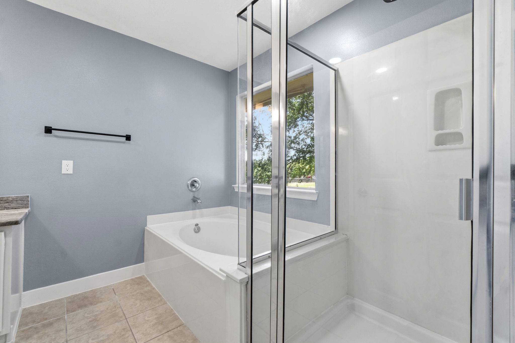 Separate shower and soaking tub