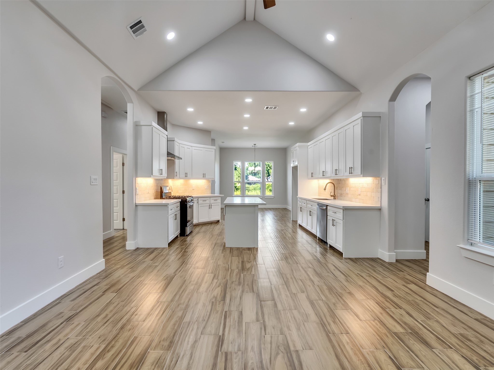 Spacious kitchen and living combo