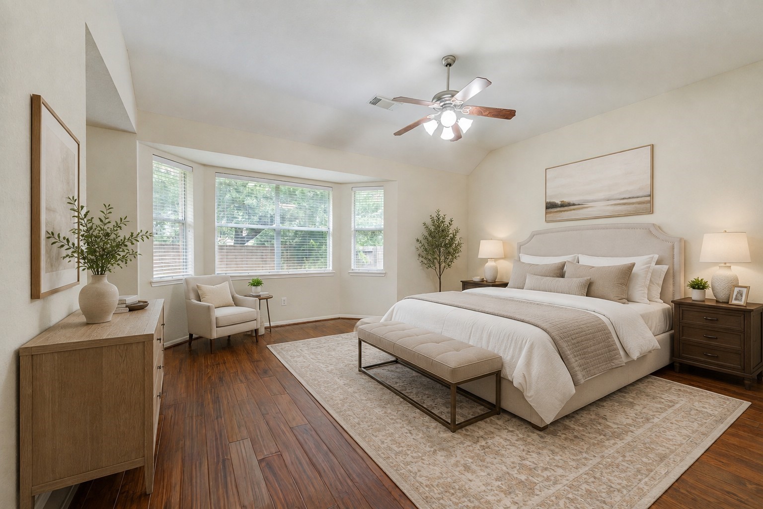 Virtually staged primary bedroom