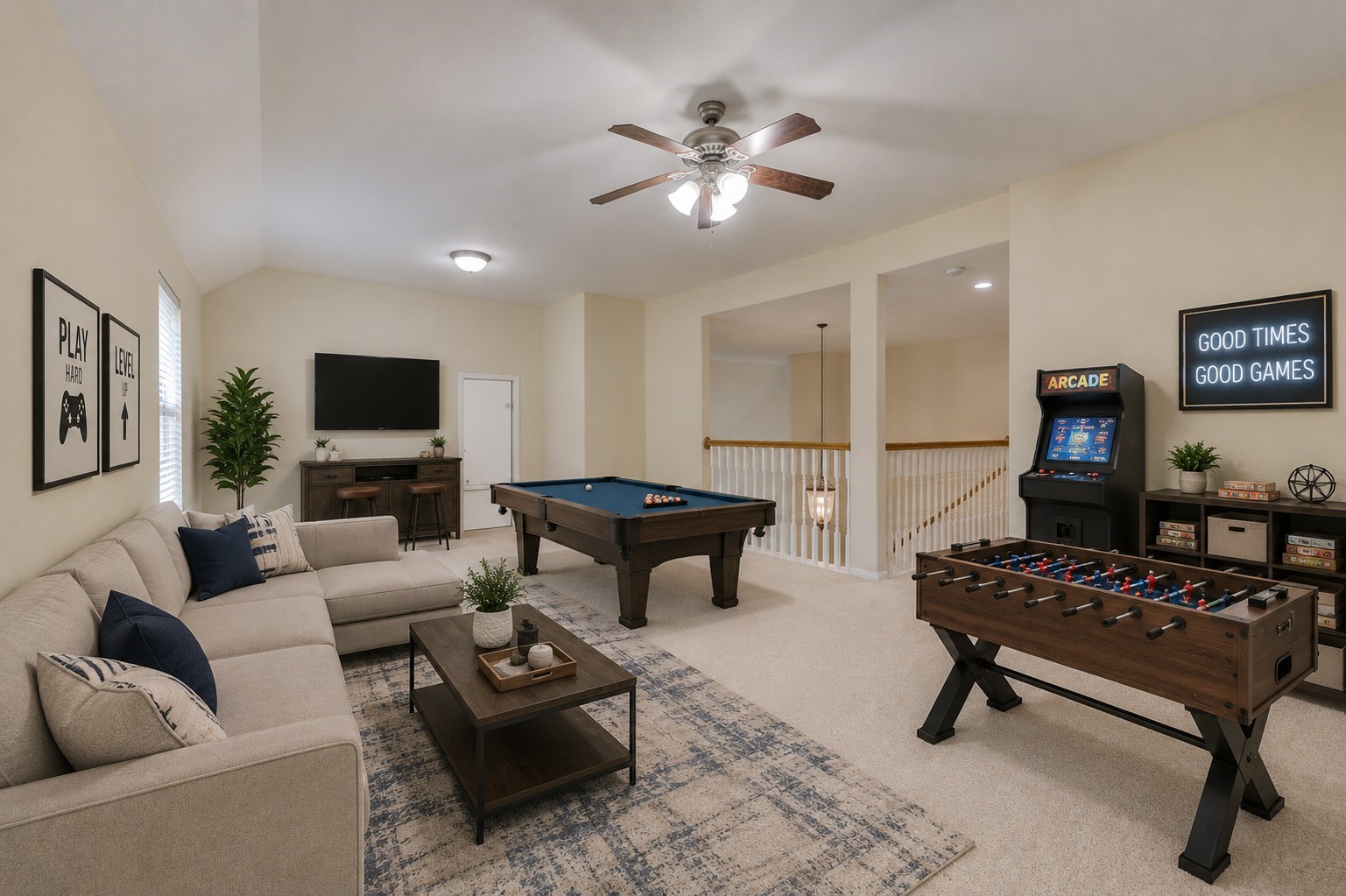 Virtually staged game room