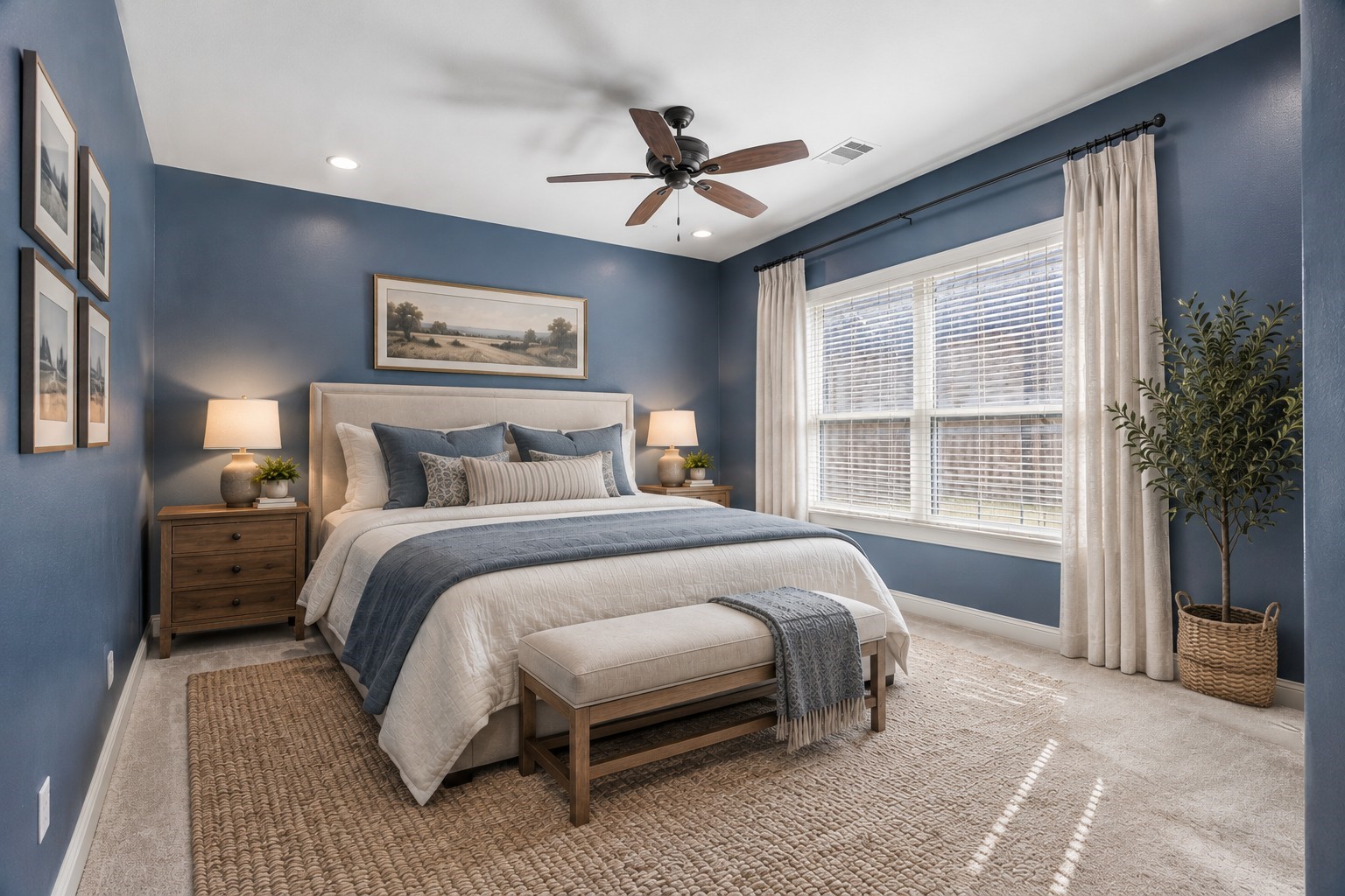 Virtually staged primary bedroom